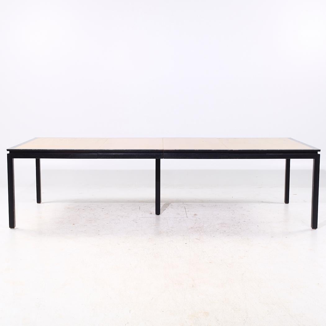 Edward Wormley for Dunbar Mid Century Rosewood and Ebonized Oak Expanding Dining Table with 2 Leaves

This table measures: 66.25 wide x 44.25 deep x 29.75 inches high, with a chair clearance of 26.25 inches, each leaf measures 24 inches wide, making