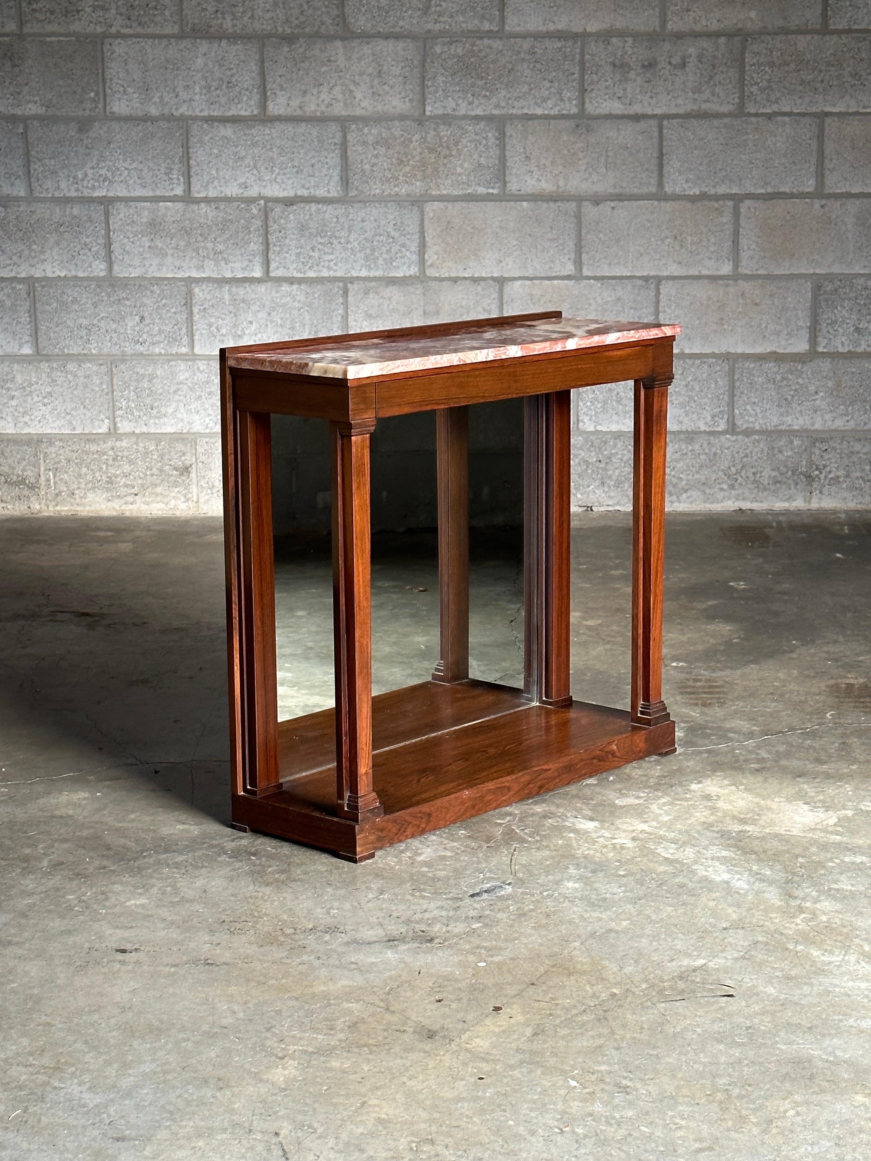 American Edward Wormley for Dunbar Rosewood and Red Onyx Mirrored Back Console For Sale