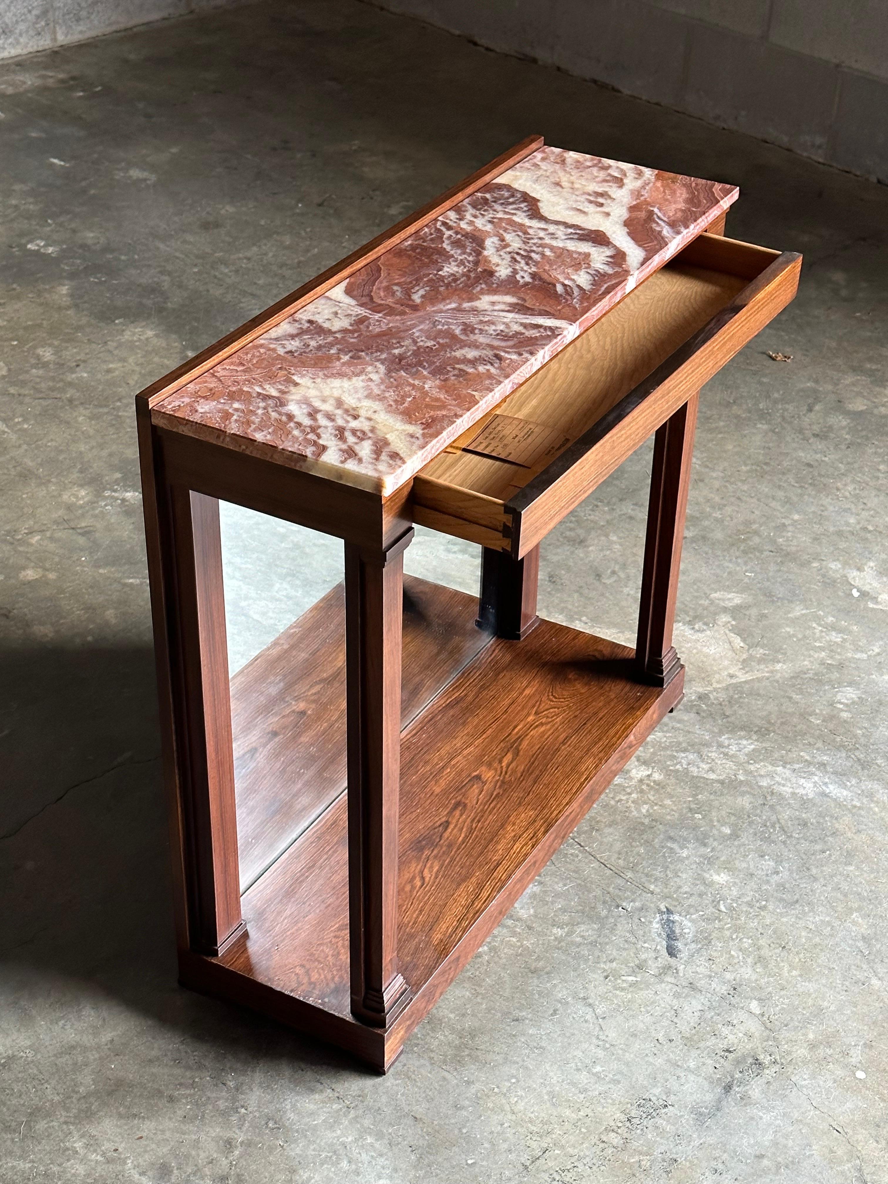 Edward Wormley for Dunbar Rosewood and Red Onyx Mirrored Back Console For Sale 1