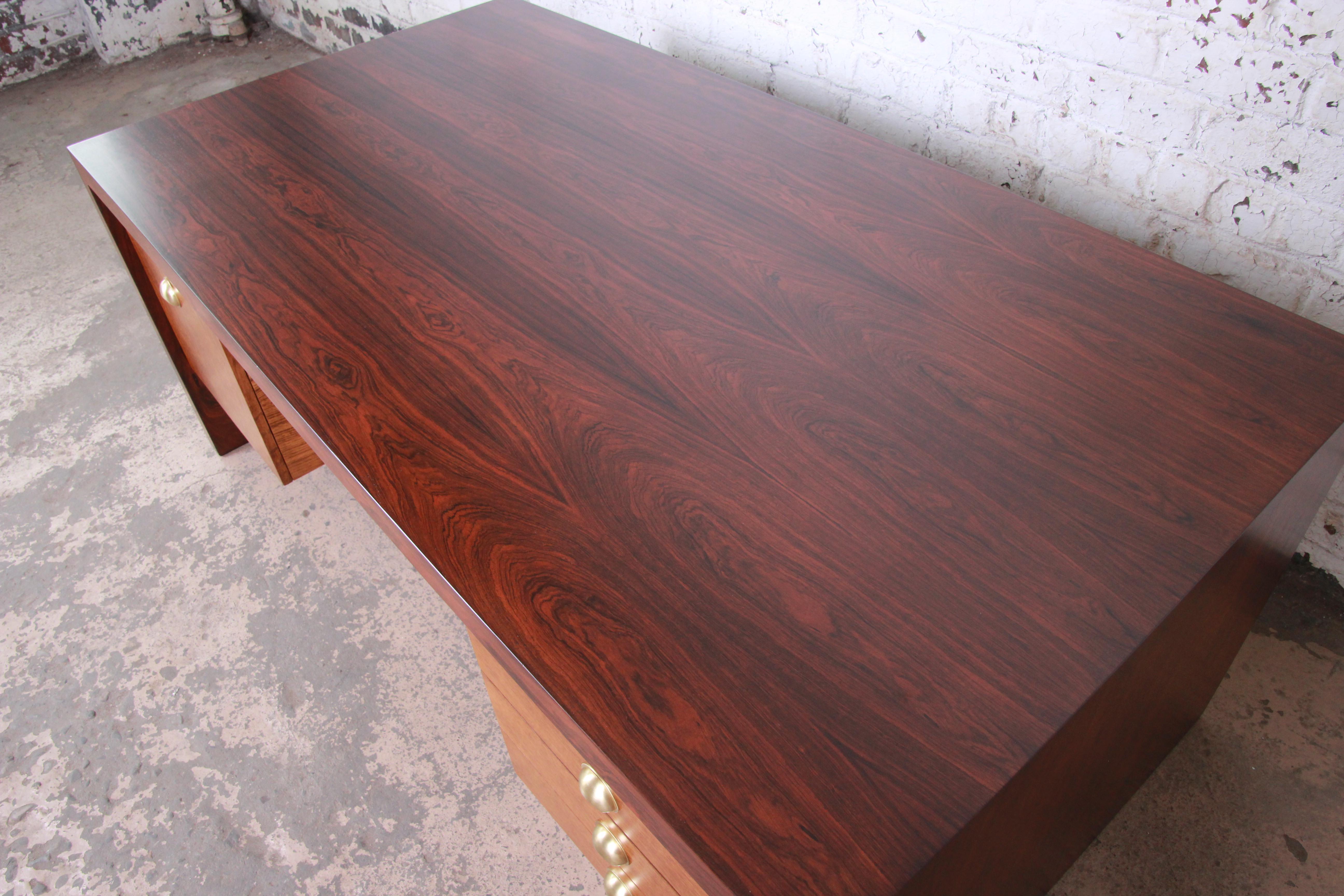 Edward Wormley for Dunbar Rosewood Executive Desk, Newly Restored In Good Condition In South Bend, IN
