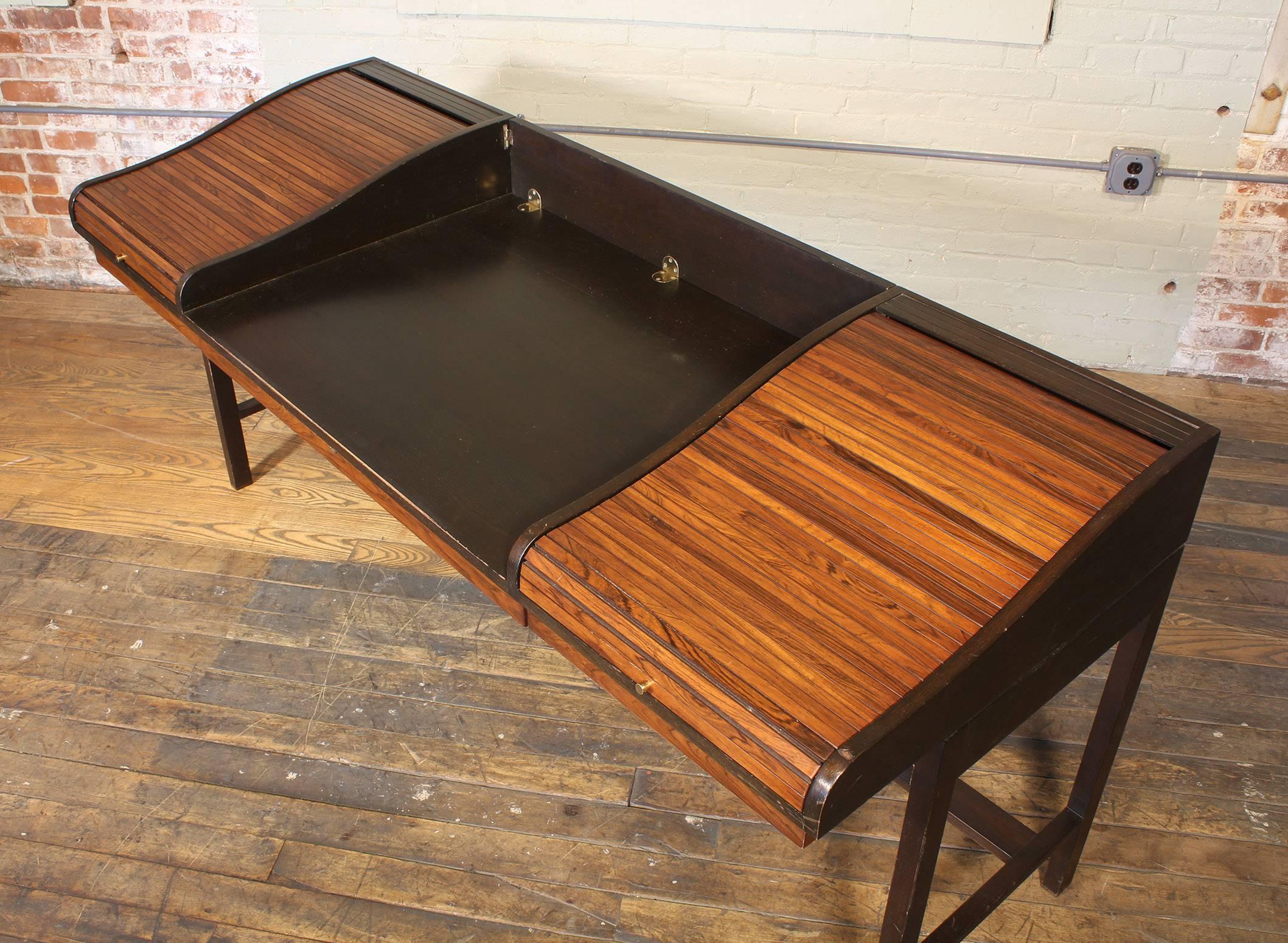 Mid-Century Modern Edward Wormley for Dunbar Rosewood Roll-Top Writing Partners Desk