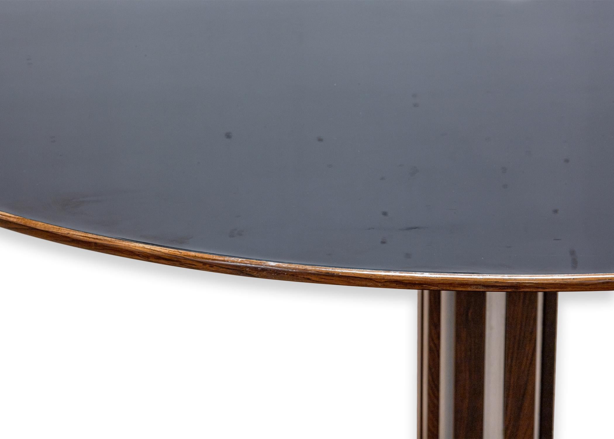 Mid-Century Modern Edward Wormley For Dunbar Round Dining Table Rosewood and Chrome Black Formica For Sale