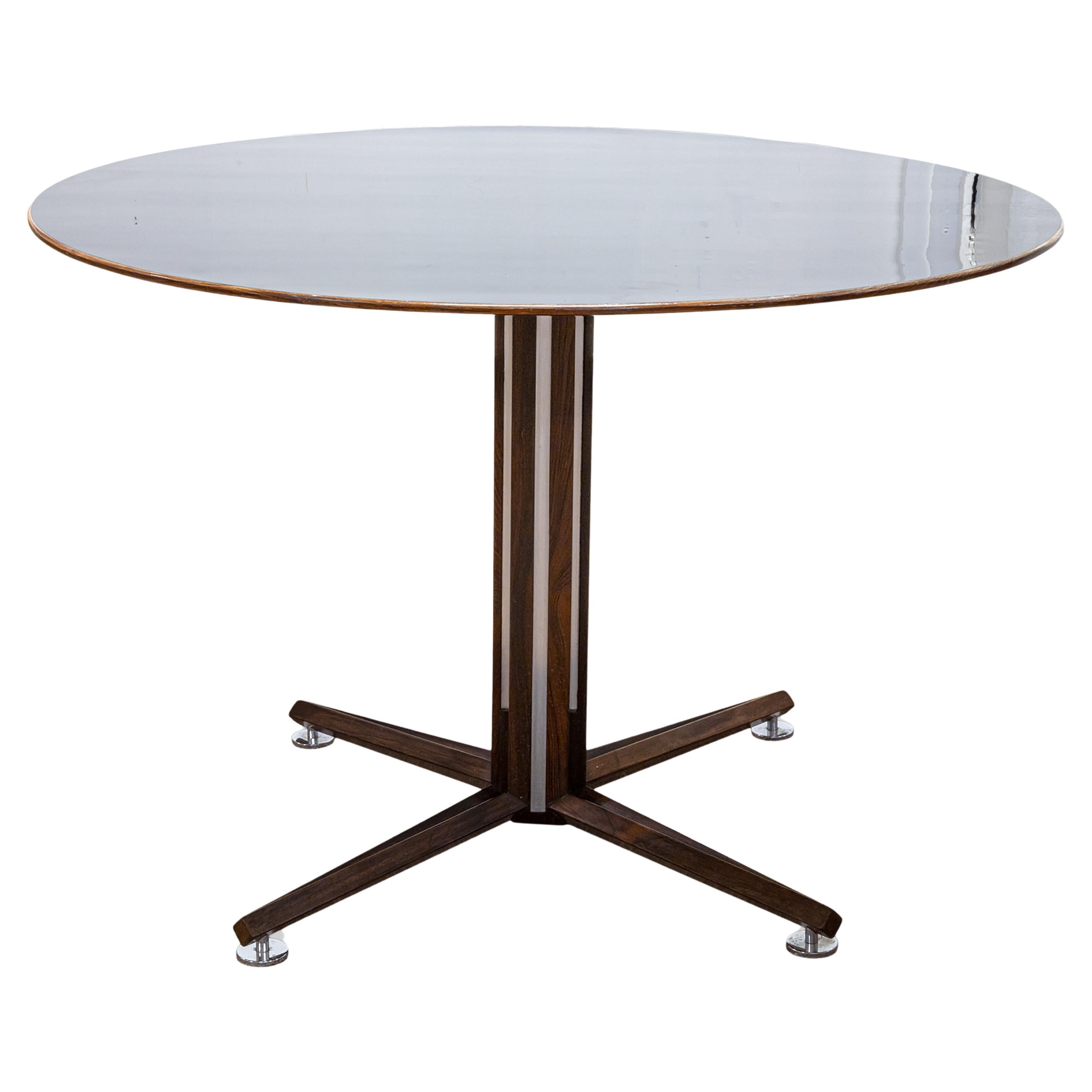 Edward Wormley For Dunbar Round Dining Table Rosewood and Chrome Black Formica
