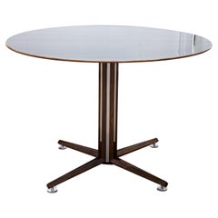 Retro Edward Wormley For Dunbar Round Dining Table Rosewood and Chrome Black Formica