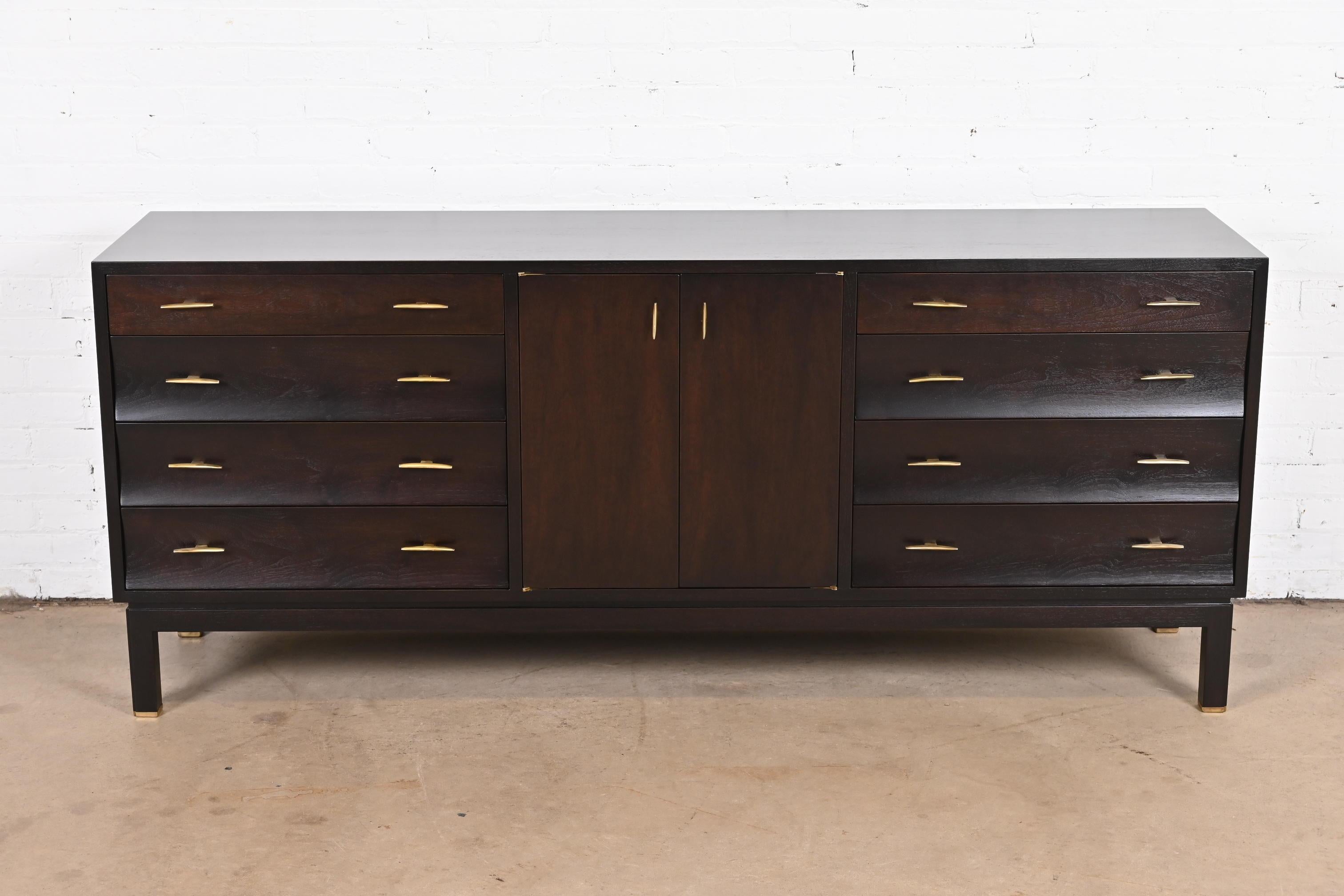 Mid-20th Century Edward Wormley for Dunbar Sculpted Mahogany Long Dresser, Newly Refinished