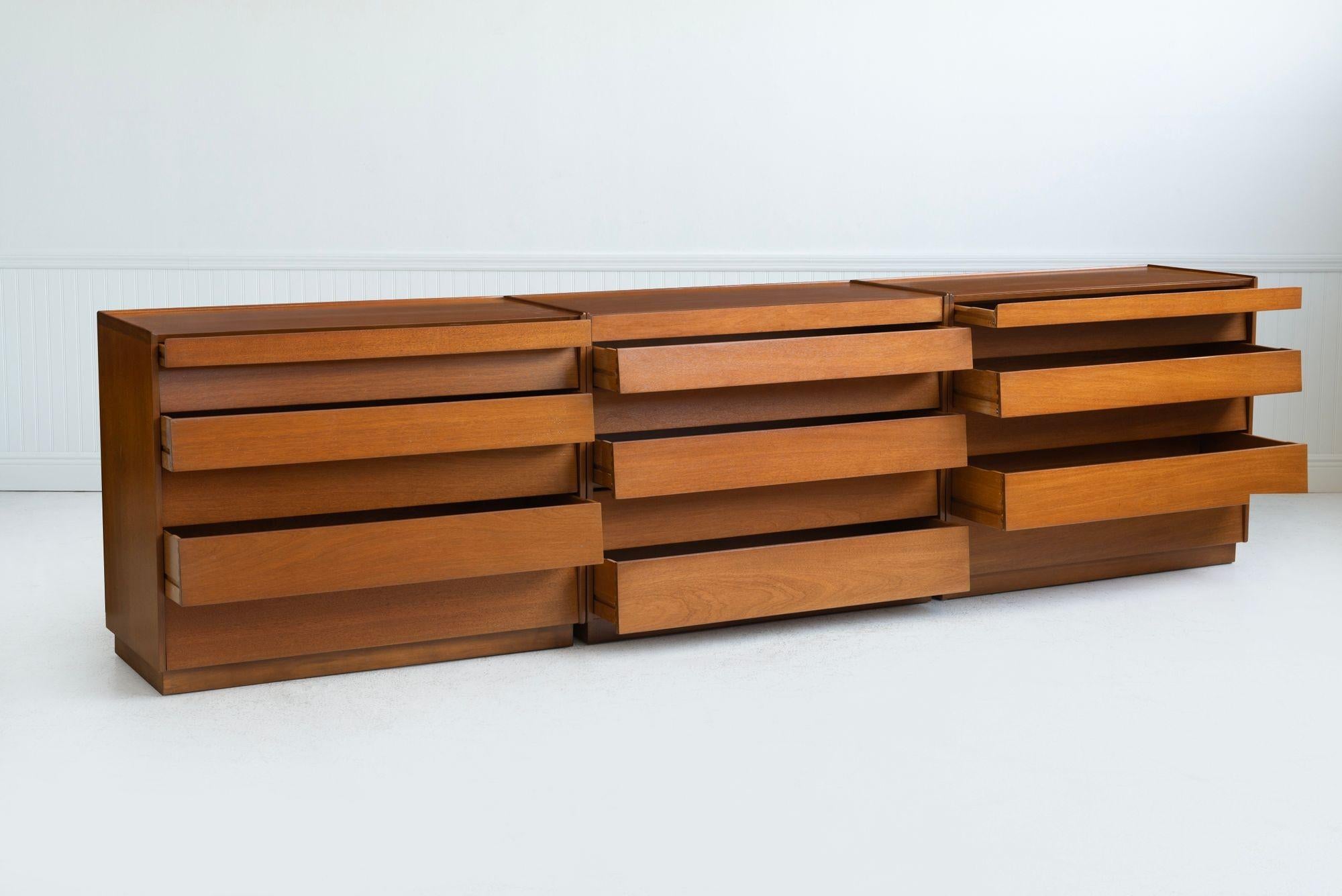 Lacquered Edward Wormley for Dunbar Set of 3 Louver Drawer Dressers For Sale