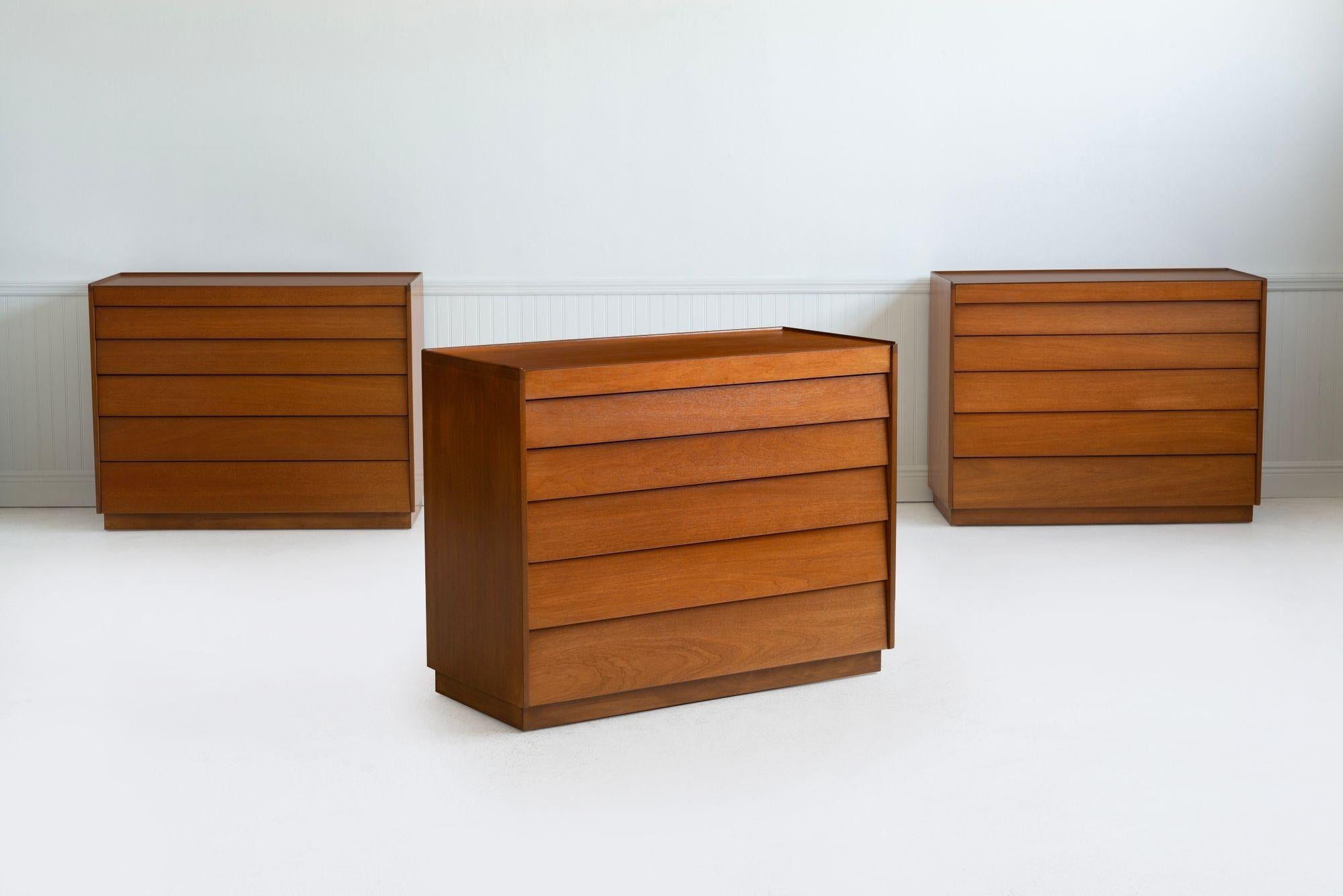 Mahogany Edward Wormley for Dunbar Set of 3 Louver Drawer Dressers For Sale