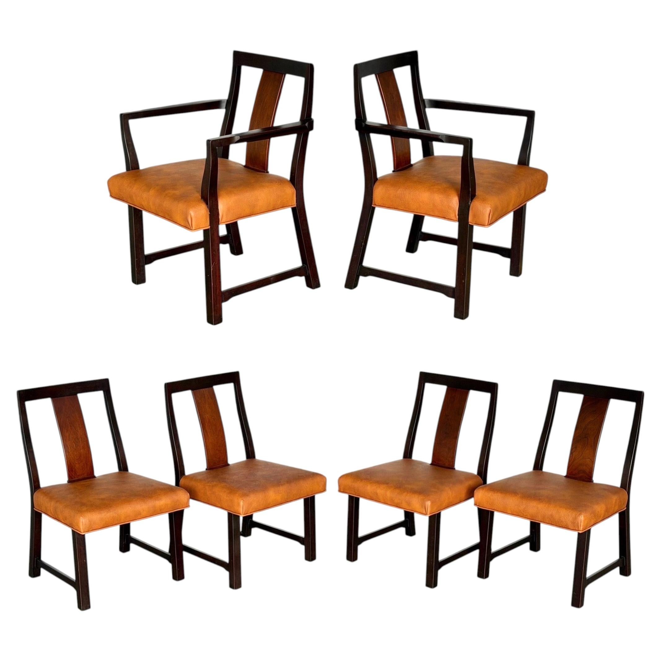 Edward Wormley for Dunbar Set of Six Dining Chairs - Mahogany + Naugahyde
