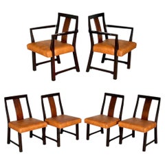 Conjunto de seis sillas de comedor «Edward Wormley for Dunbar» - Caoba + Naugahyde