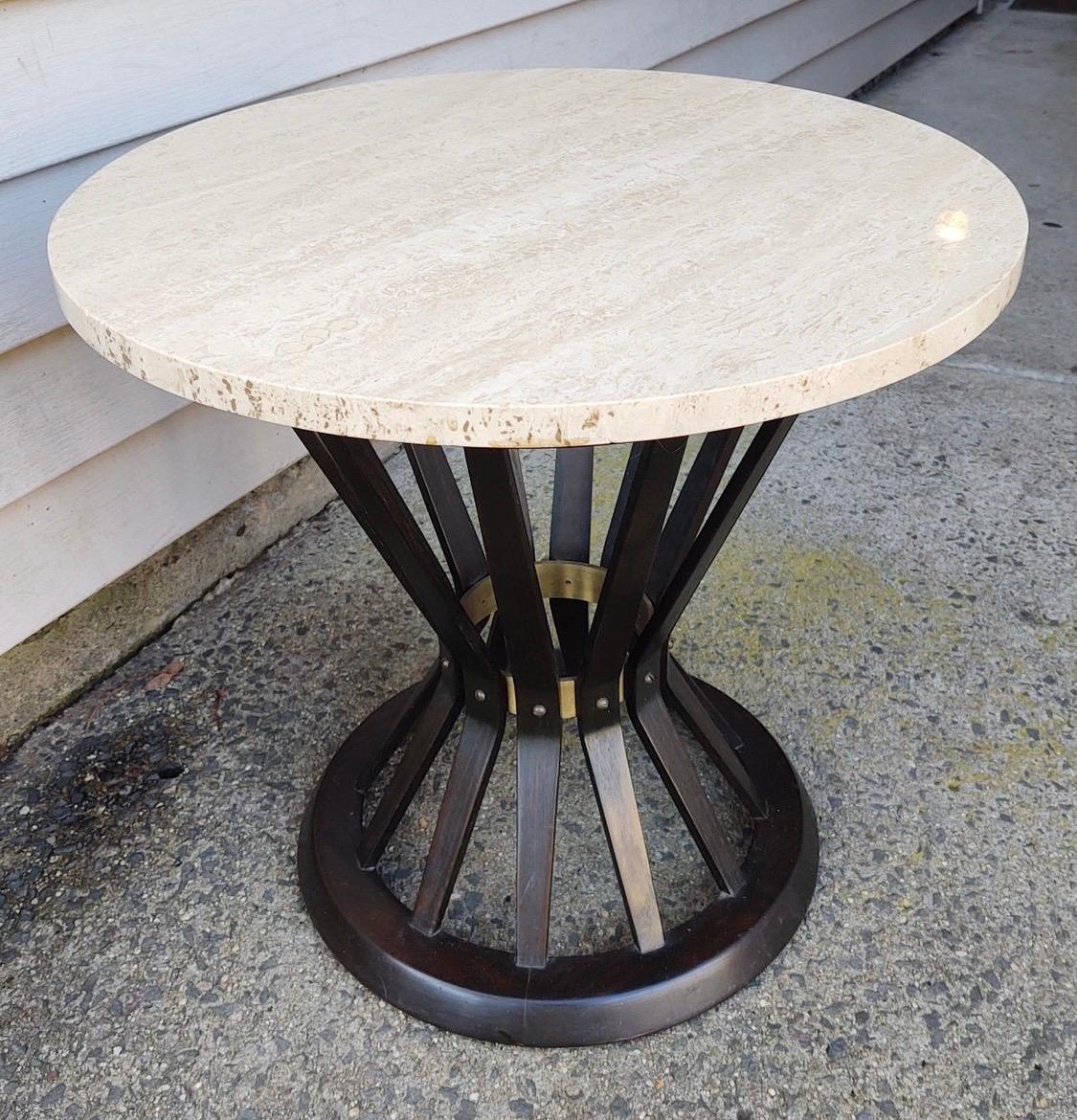 Edward Wormley for Dunbar Signed Travertine Top Sheaf of Wheat Table In Good Condition In West Hartford, CT