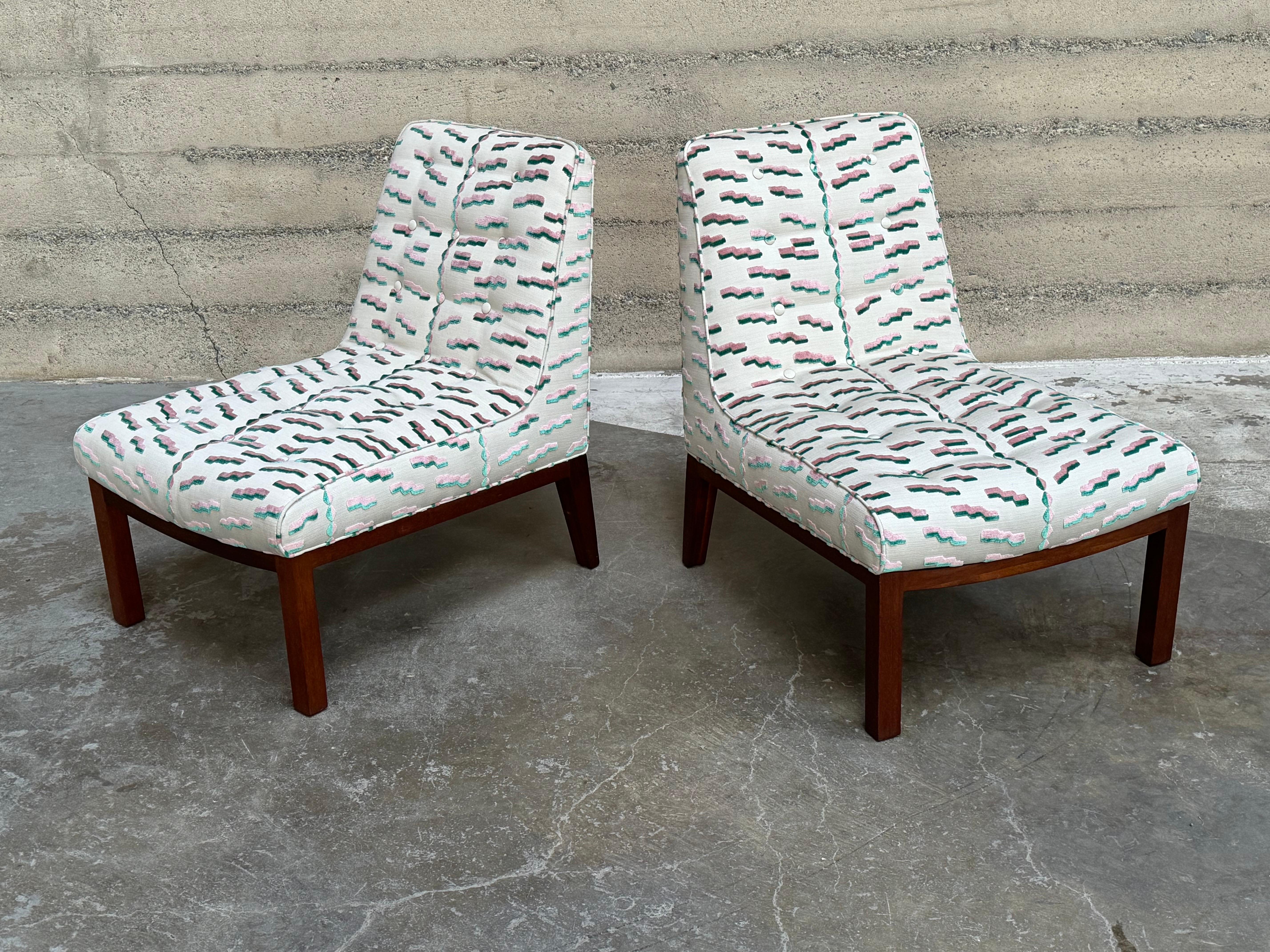 Edward Wormley for Dunbar Slipper Chairs, A Pair in Dedar Milano Fabric For Sale 3