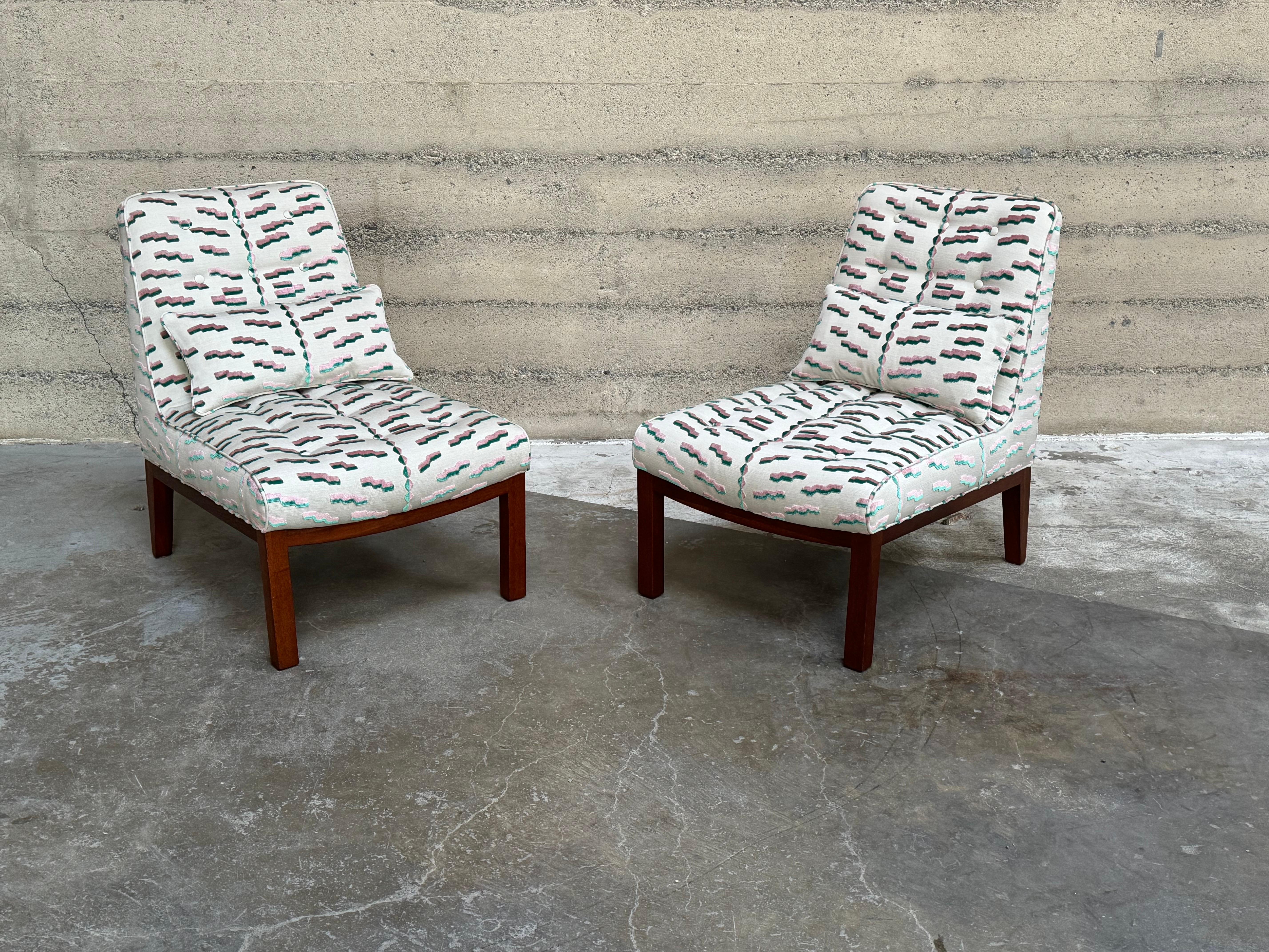 Mid-Century Modern Edward Wormley for Dunbar Slipper Chairs, A Pair in Dedar Milano Fabric For Sale