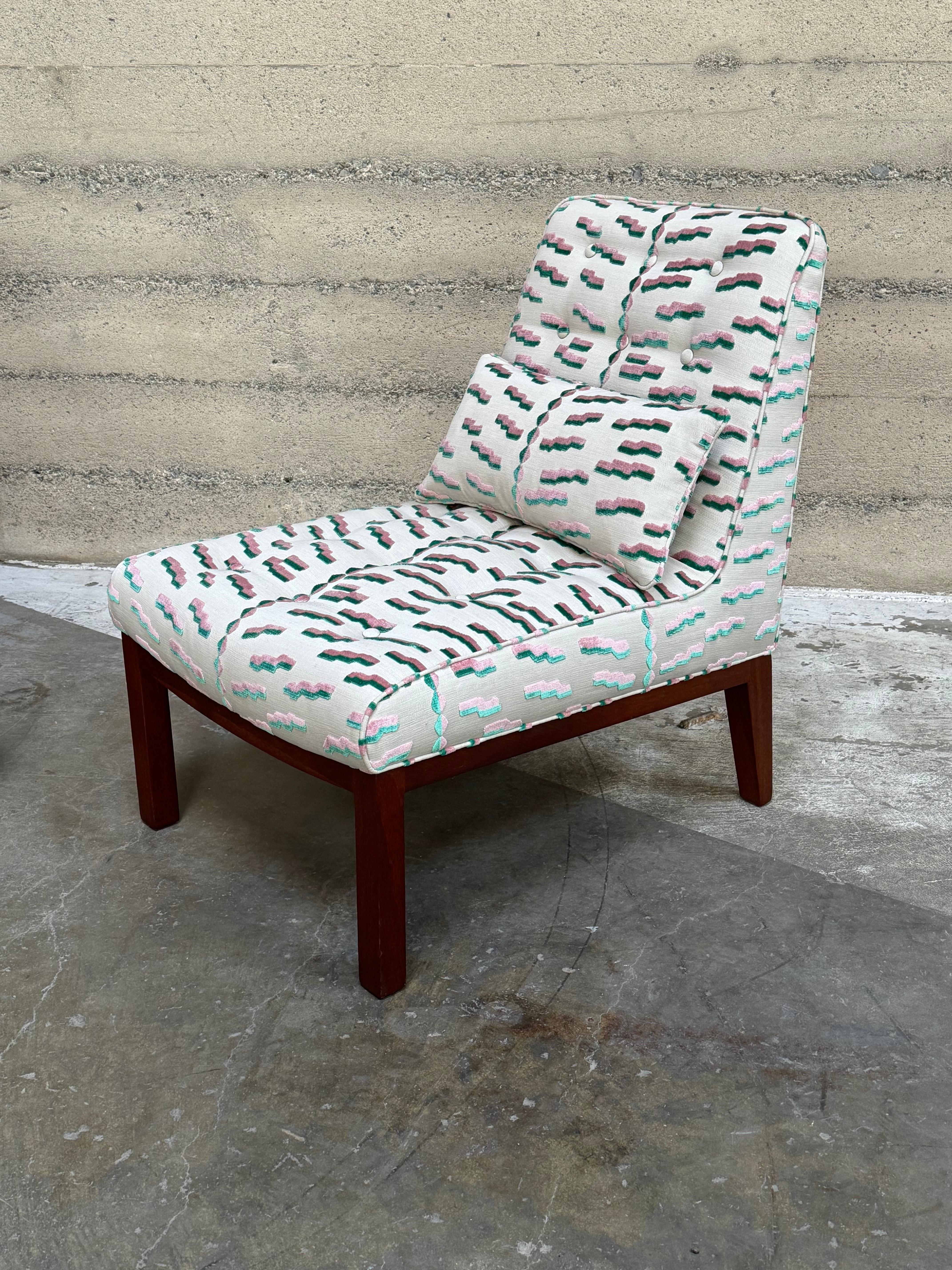 American Edward Wormley for Dunbar Slipper Chairs, A Pair in Dedar Milano Fabric For Sale