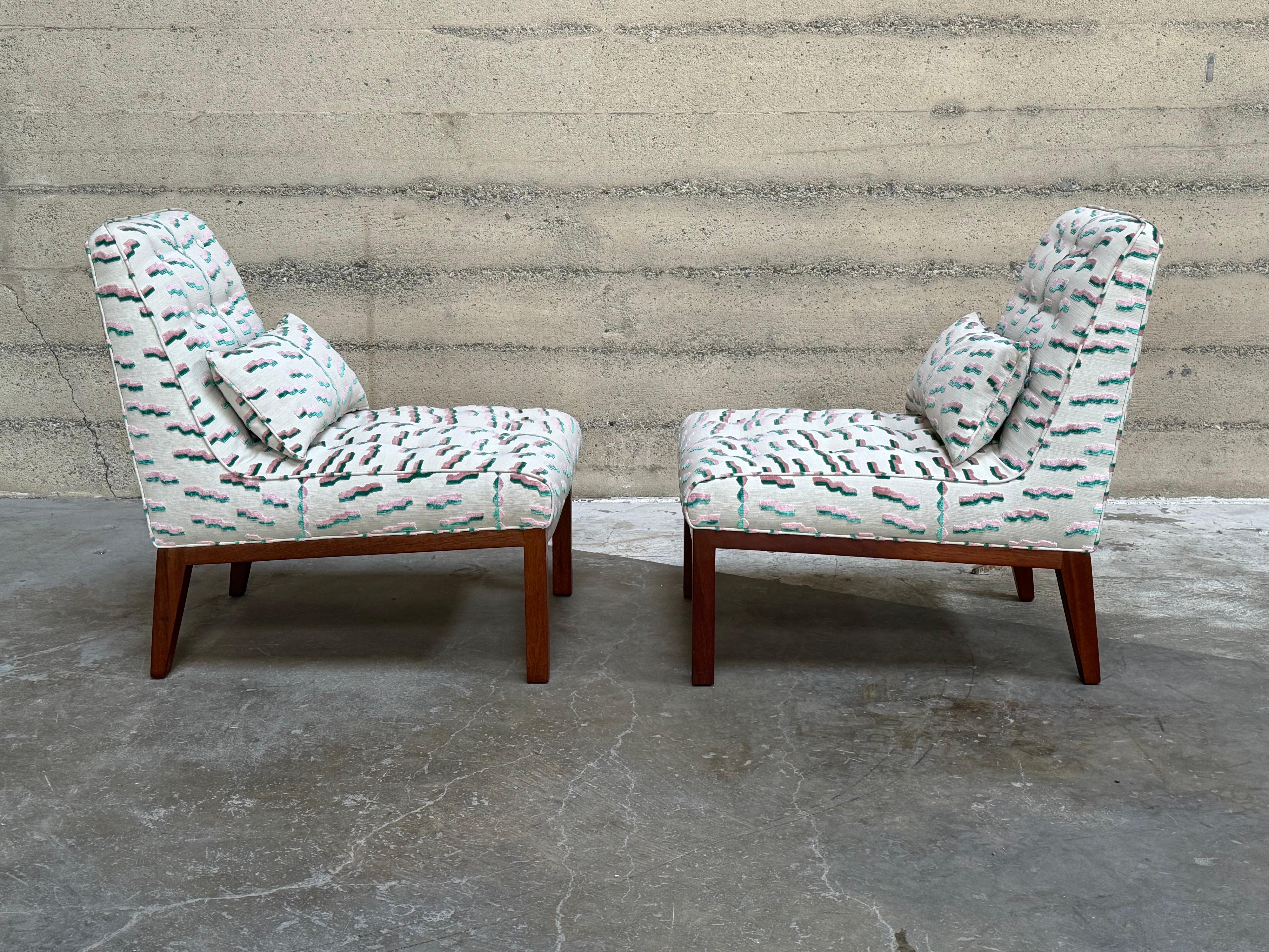 Edward Wormley for Dunbar Slipper Chairs, A Pair in Dedar Milano Fabric In Good Condition For Sale In Oakland, CA