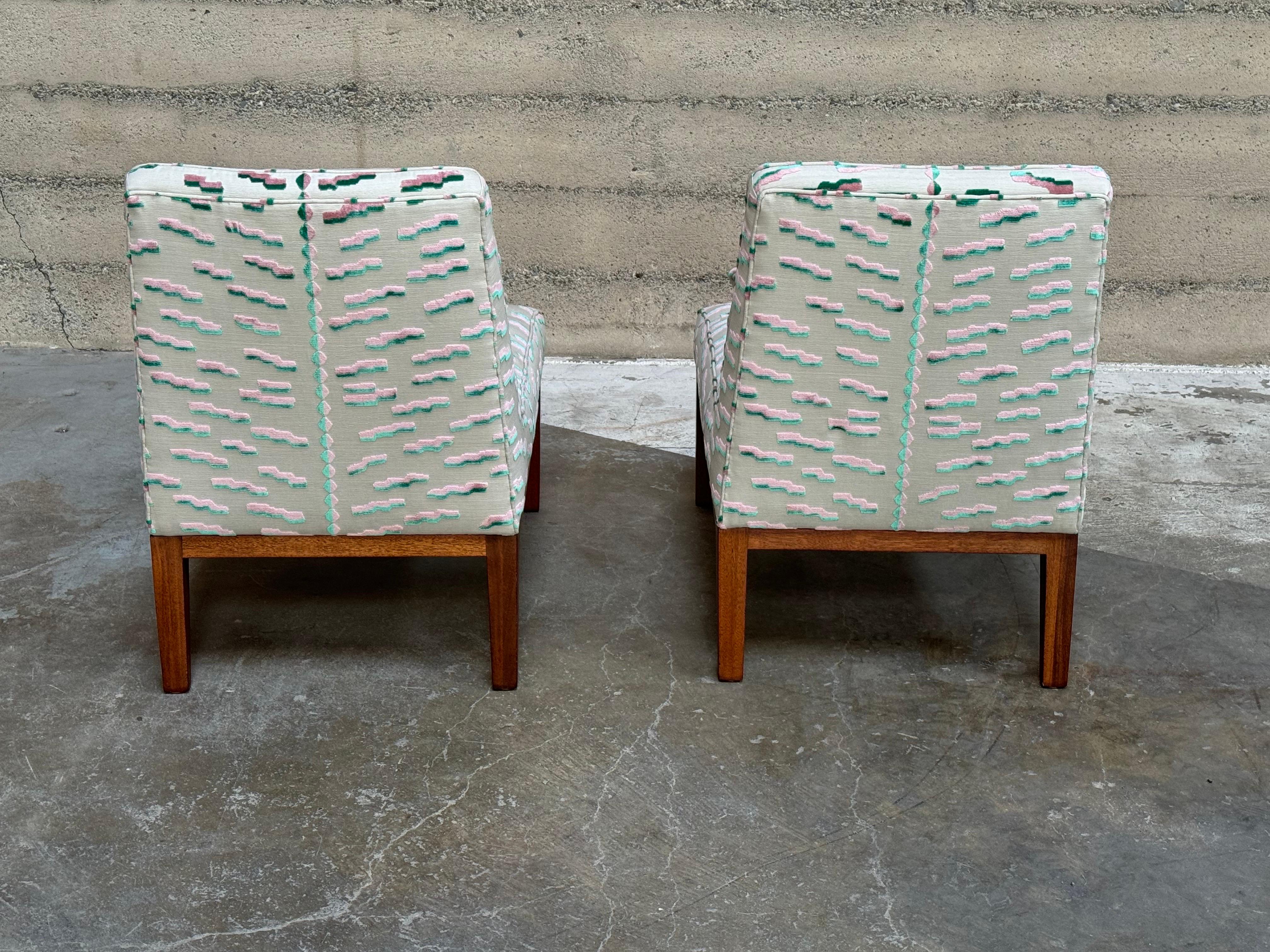 Mid-20th Century Edward Wormley for Dunbar Slipper Chairs, A Pair in Dedar Milano Fabric For Sale