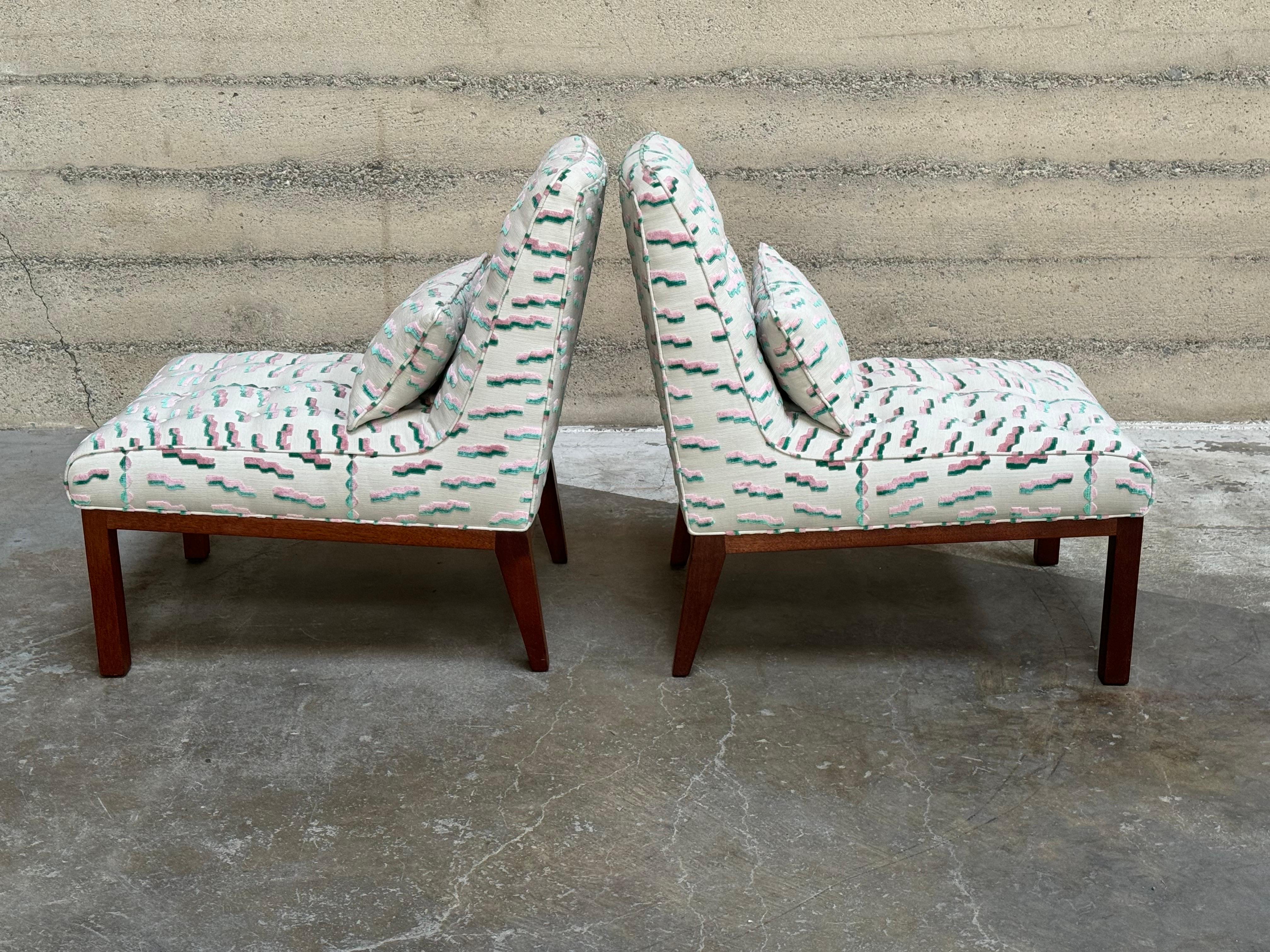 Edward Wormley for Dunbar Slipper Chairs, A Pair in Dedar Milano Fabric For Sale 1