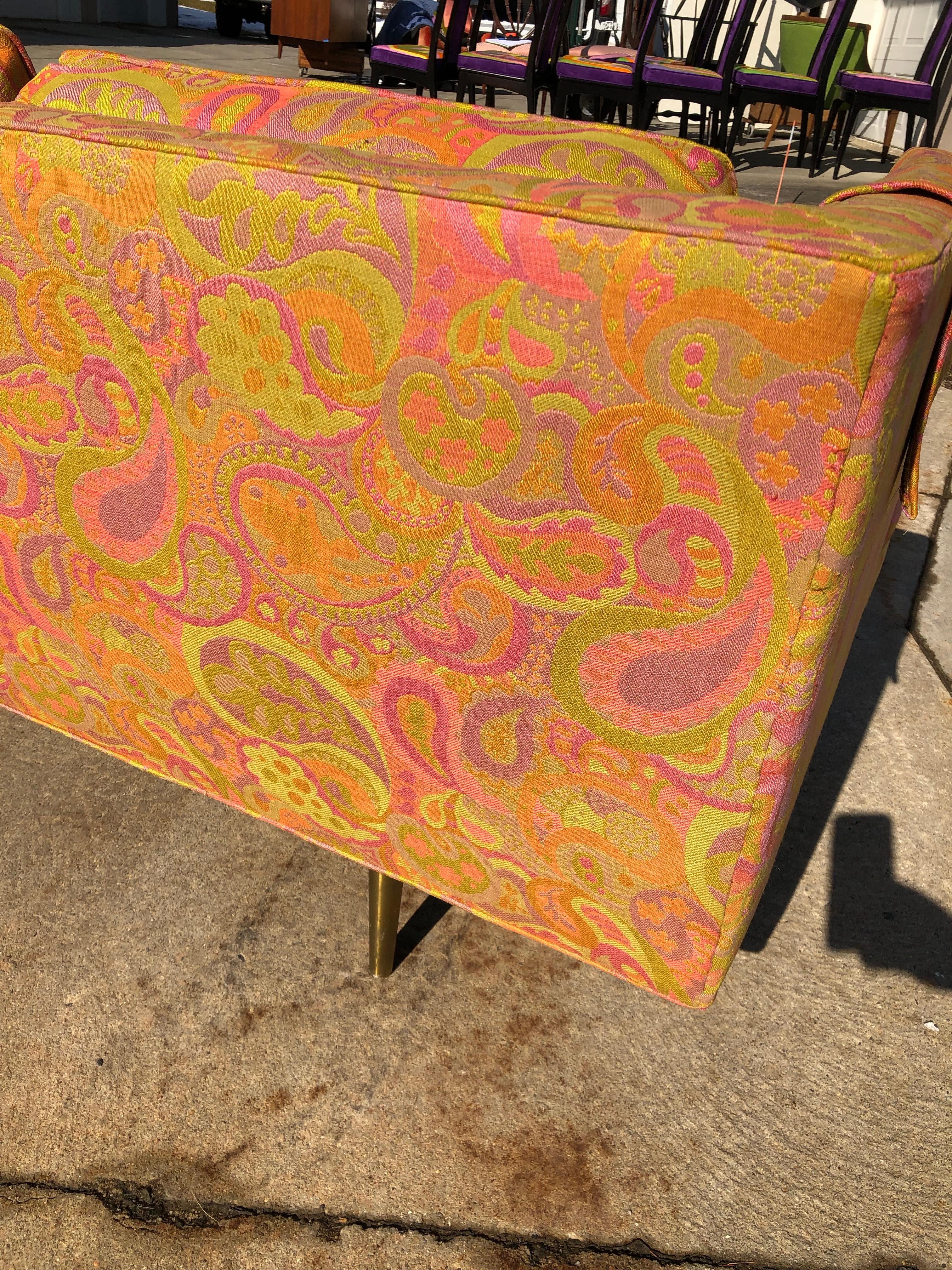 Brass Edward Wormley for Dunbar Sofa 4907 Original Pop Art Pucci Fabric