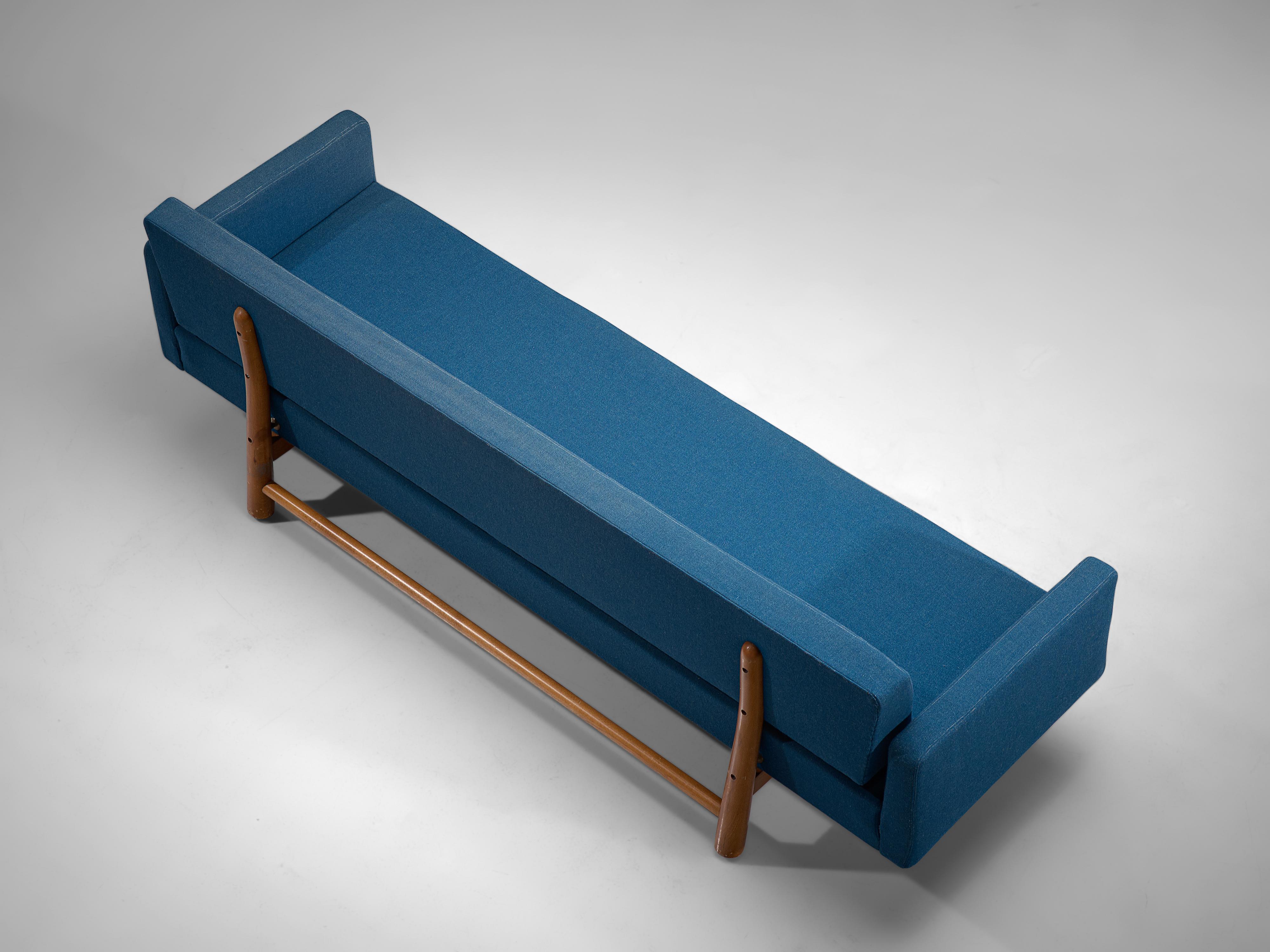 Beech Edward Wormley for Dunbar Sofa 5316 in Blue Fabric Upholstery