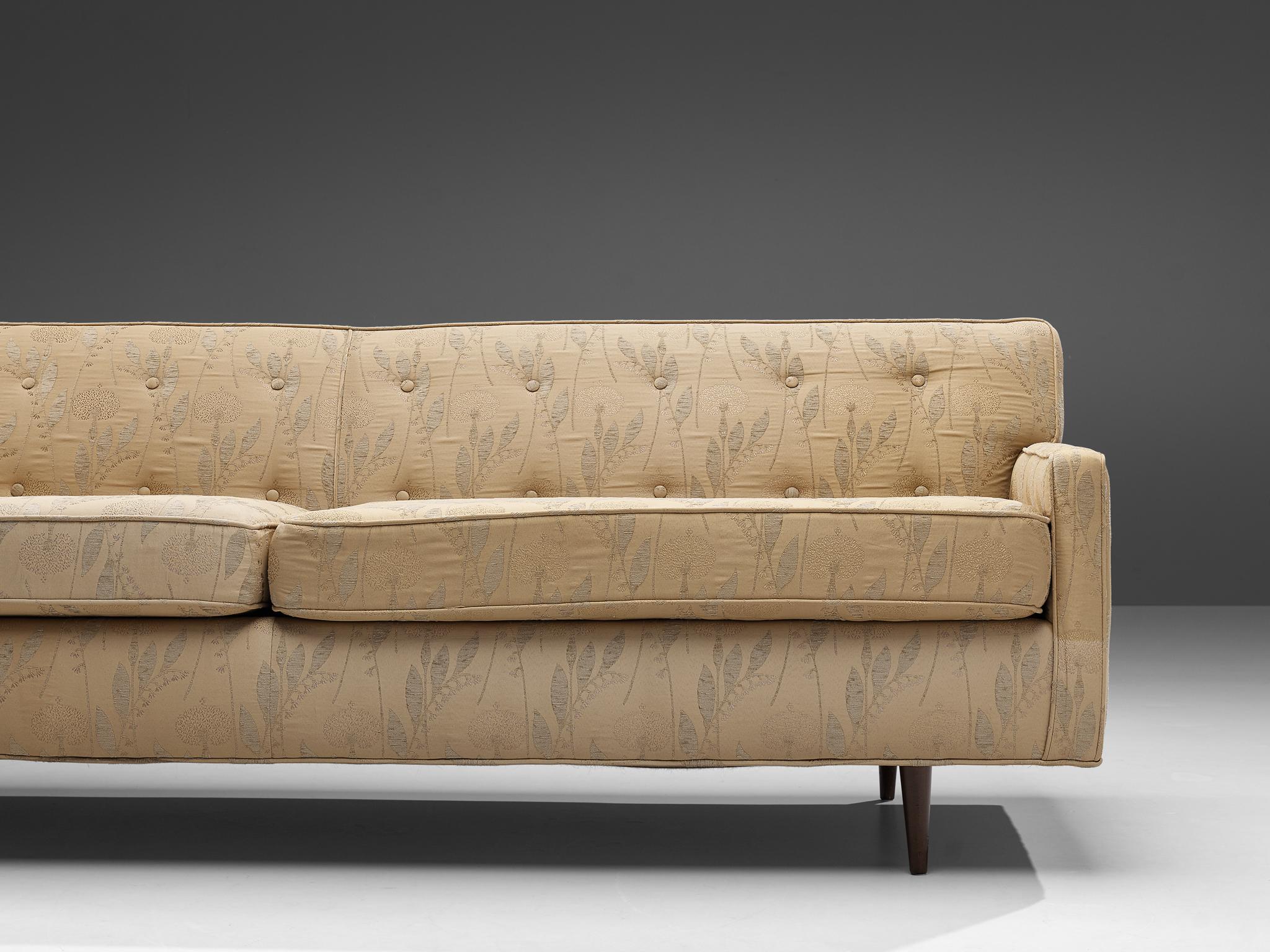 Mid-Century Modern Edward Wormley for Dunbar Sofa in Beige Upholstery with Floral Motifs For Sale