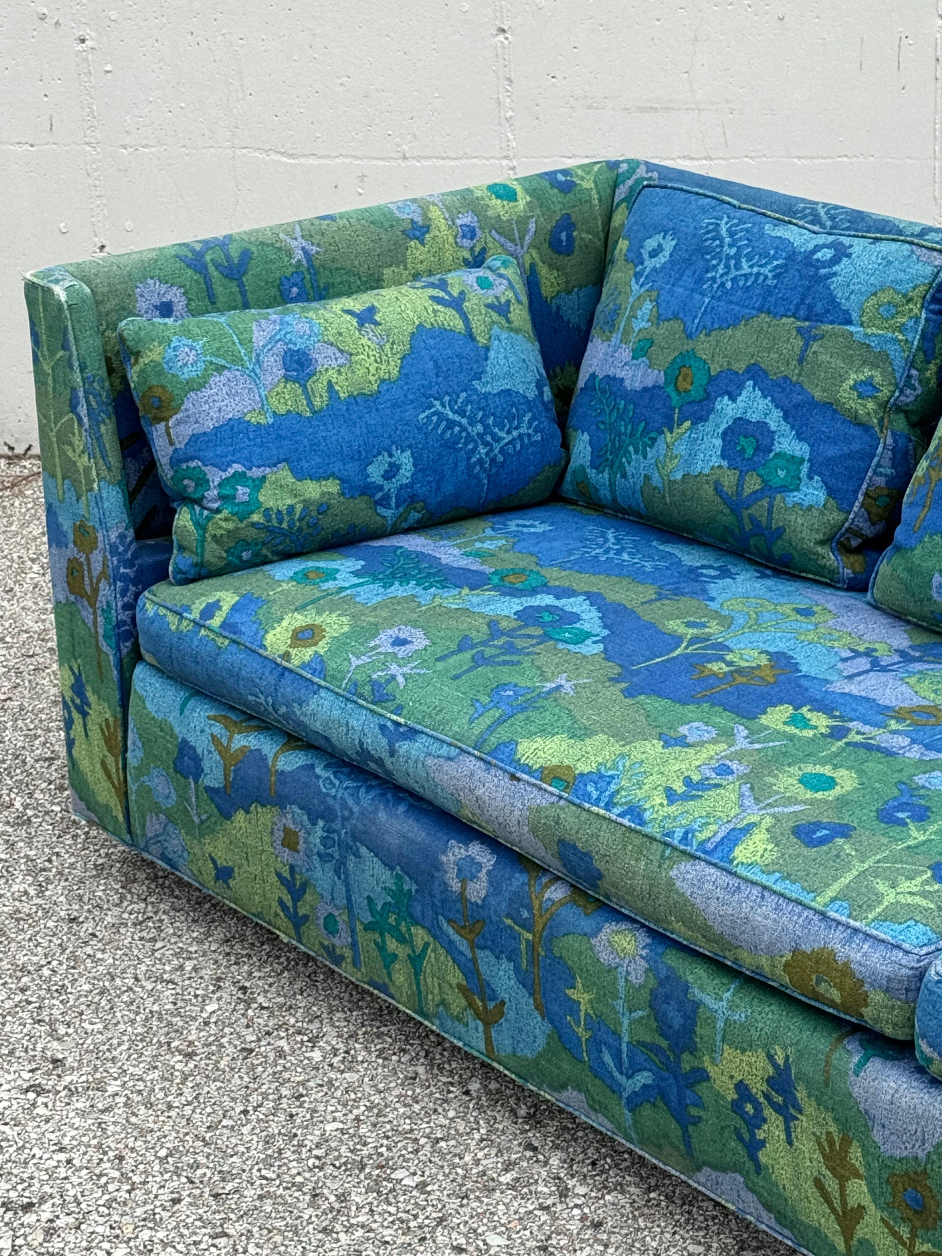 Brass Edward Wormley for Dunbar Sofa M#261 with Original Jack Lenor Larsen Upholstery For Sale