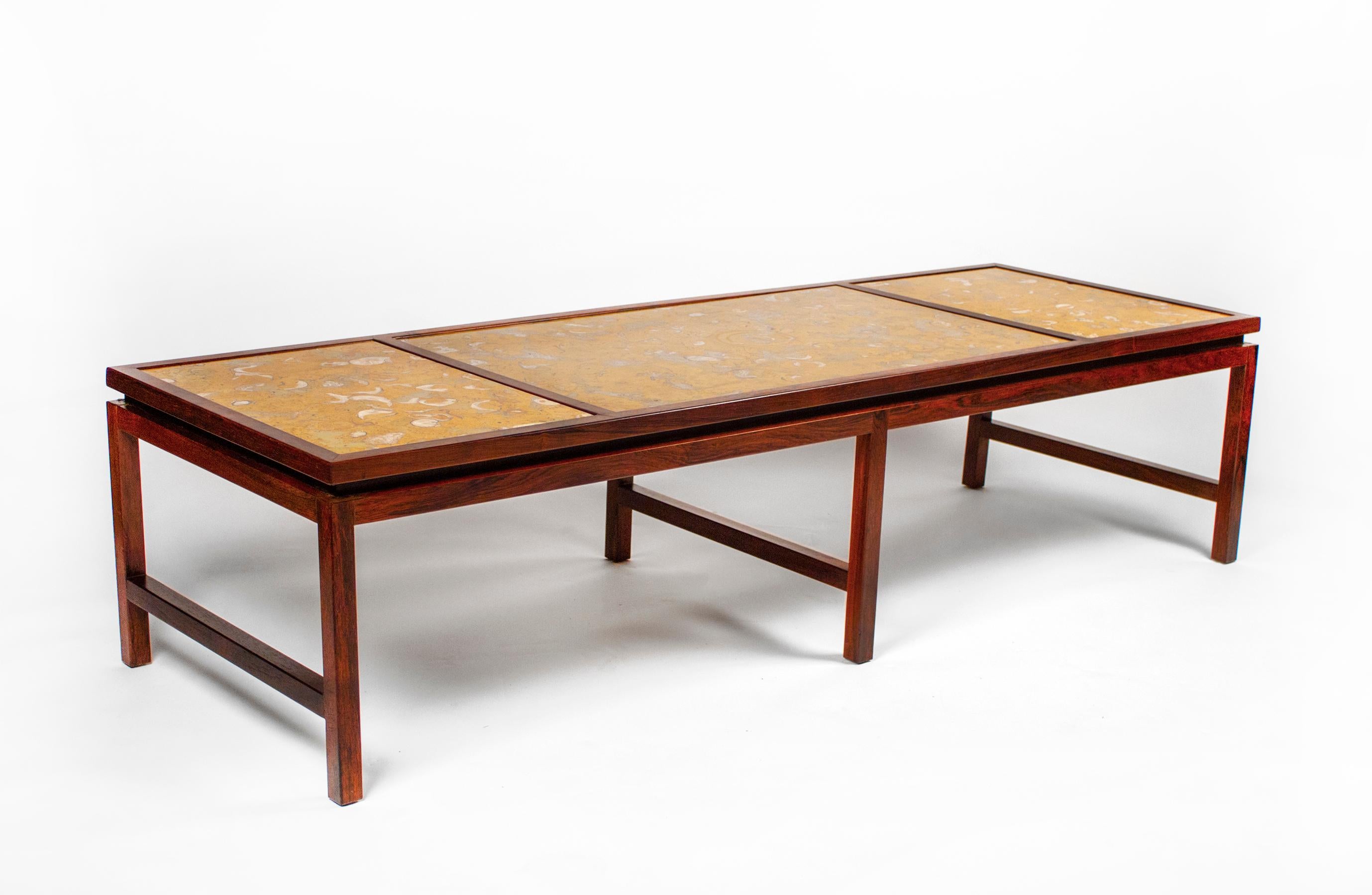 Mid-Century Modern Edward Wormley for Dunbar Solid Rosewood and Fossilized Marble Cocktail Table