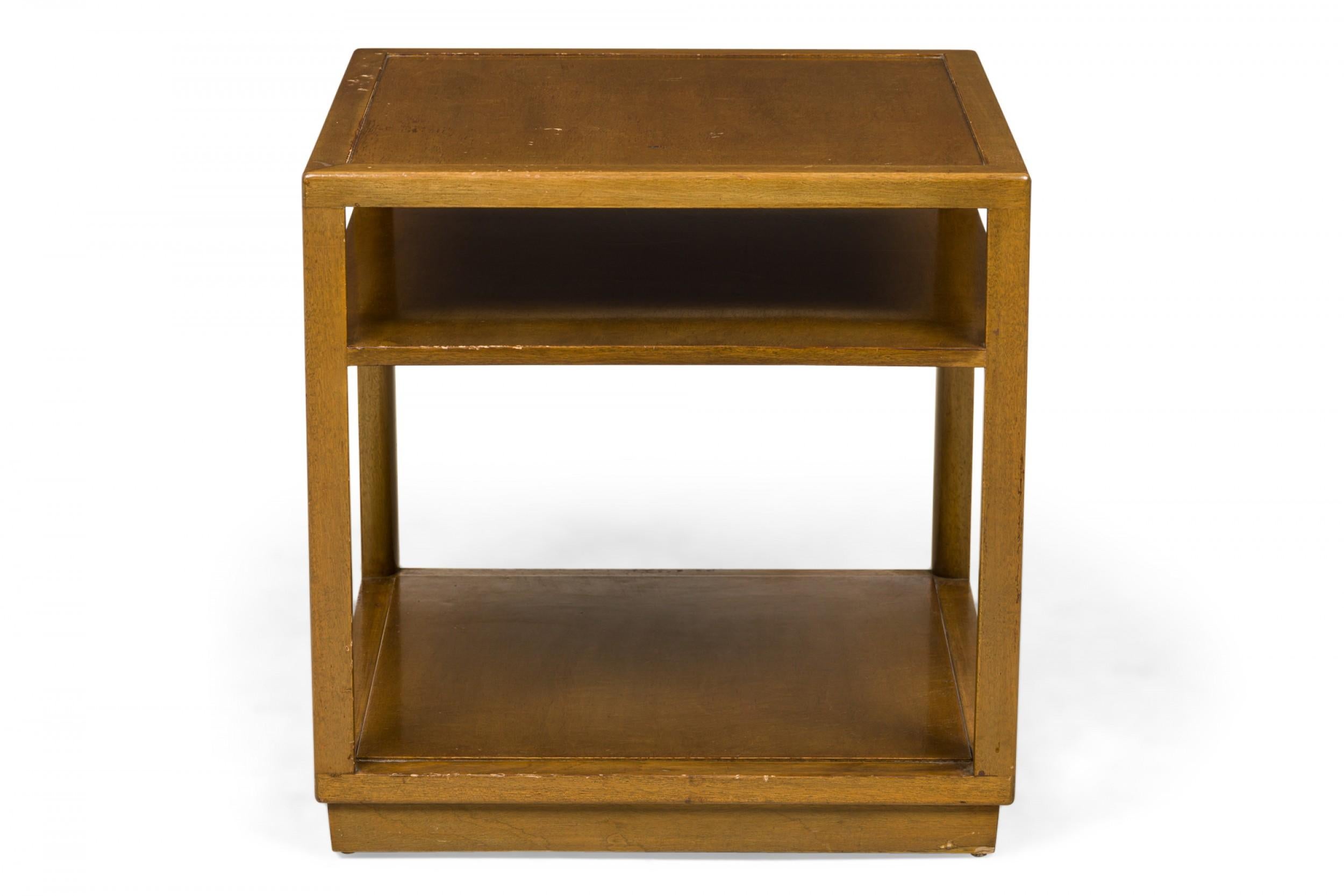 Mid-Century Modern Edward Wormley for Dunbar  Square Lacquered Wooden Double Shelf End / Side Table For Sale