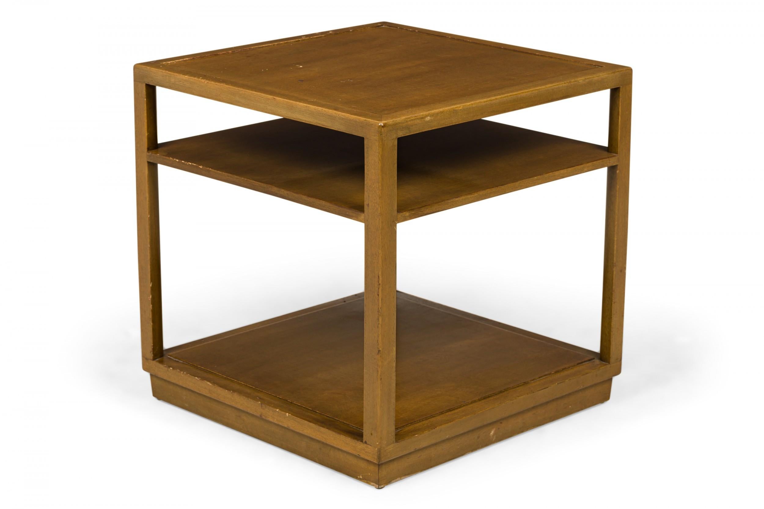 American Edward Wormley for Dunbar  Square Lacquered Wooden Double Shelf End / Side Table For Sale
