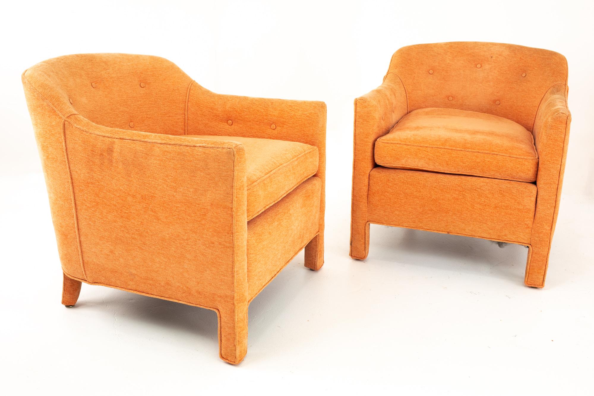 Edward Wormley for Dunbar style Mid Century Barrel chairs - Pair
Each chair measures: 25 wide x 28 deep x 28 high with a seat height of 18 inches 

This price includes getting this piece in what we call restored vintage condition. It is thoroughly