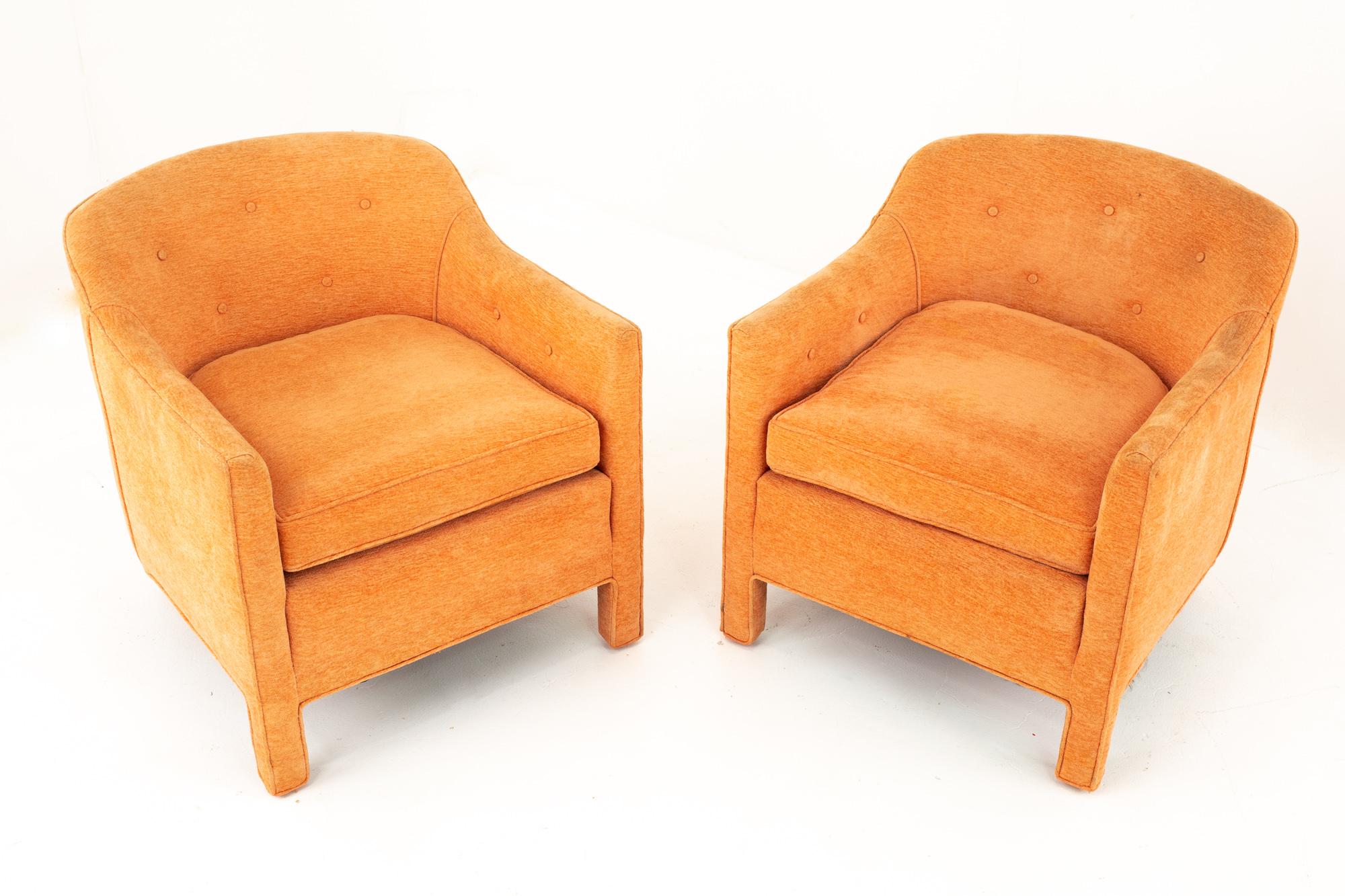 American Edward Wormley for Dunbar Style Mid Century Barrel Chairs, Pair