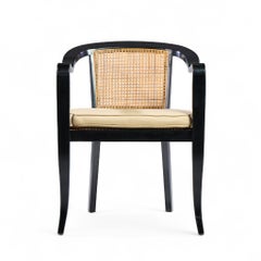Edward Wormley for Dunbar Style Mid Century Cane and Black Lacquer Lounge Chair