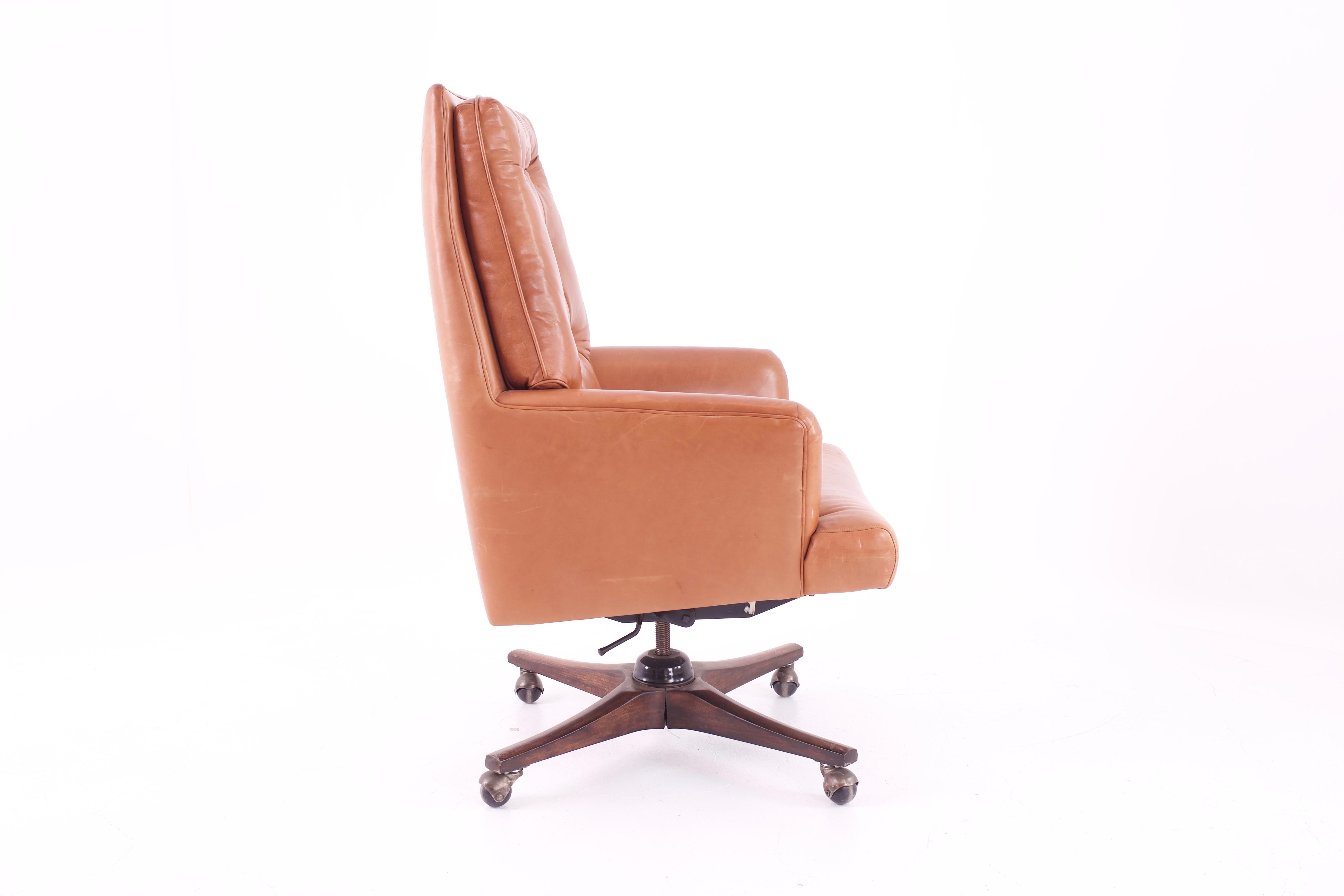 Mid-Century Modern Edward Wormley for Dunbar Style Mid Century Leather Orange Desk Chair