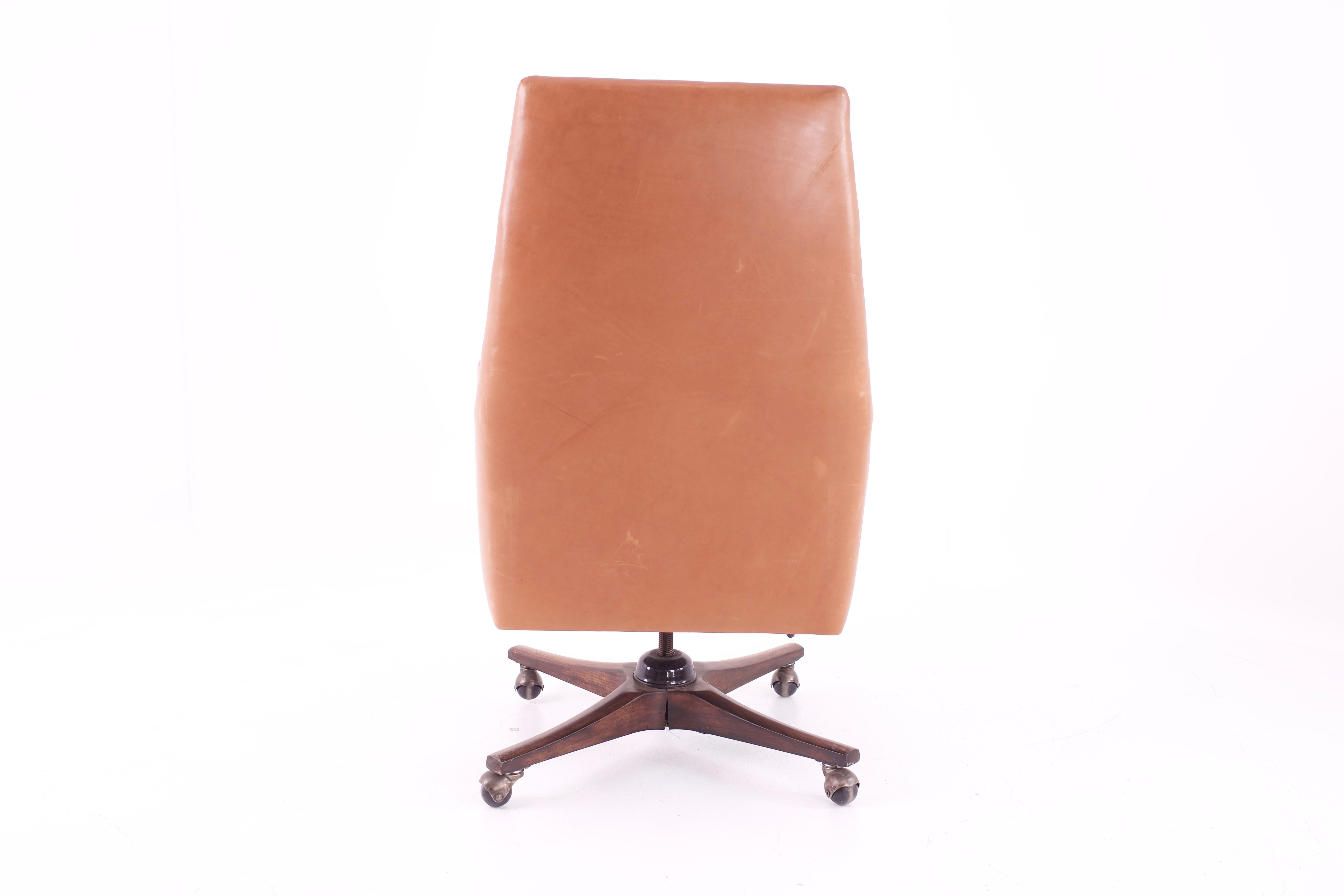 American Edward Wormley for Dunbar Style Mid Century Leather Orange Desk Chair