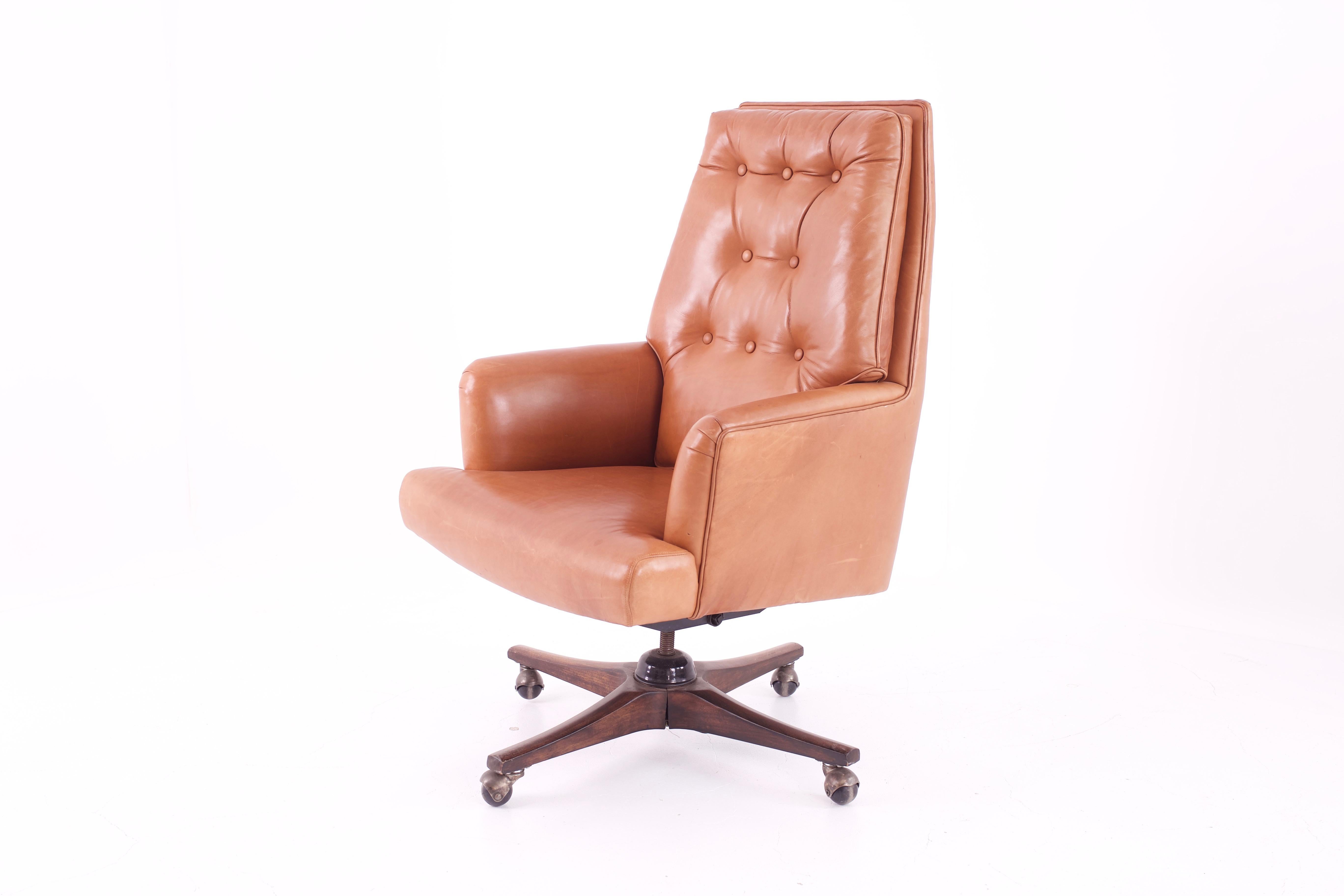 Late 20th Century Edward Wormley for Dunbar Style Mid Century Leather Orange Desk Chair