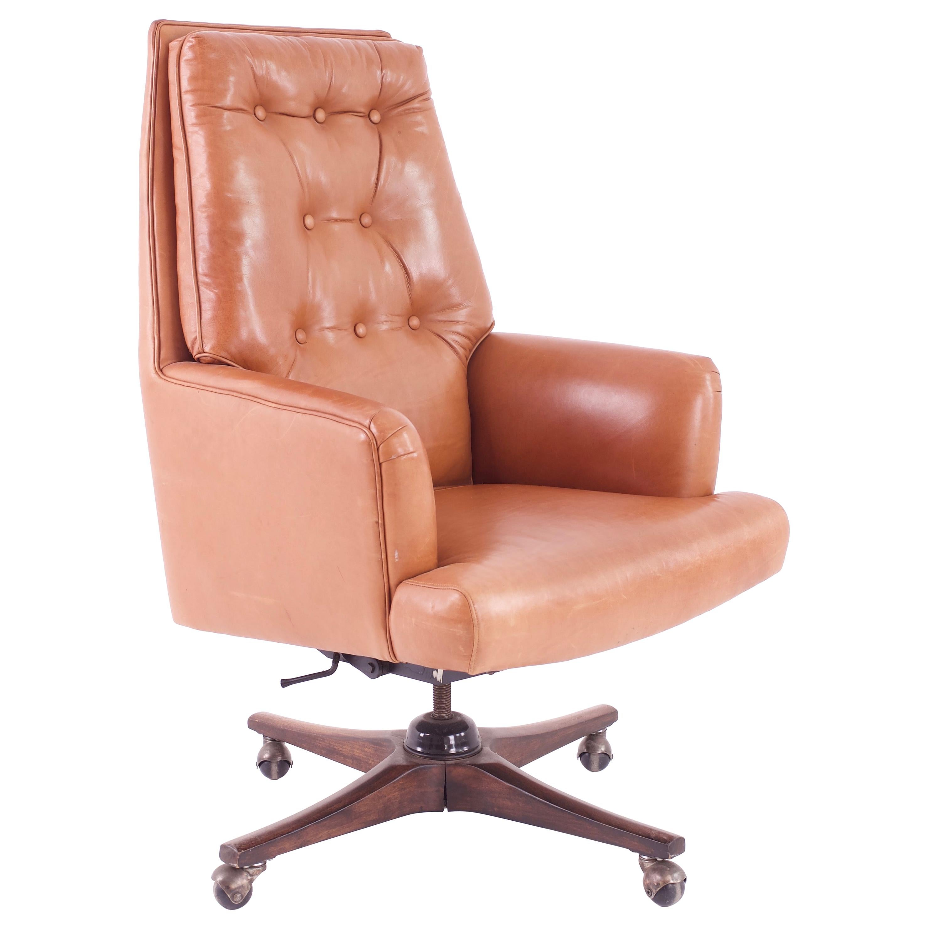 Edward Wormley for Dunbar Style Mid Century Leather Orange Desk Chair