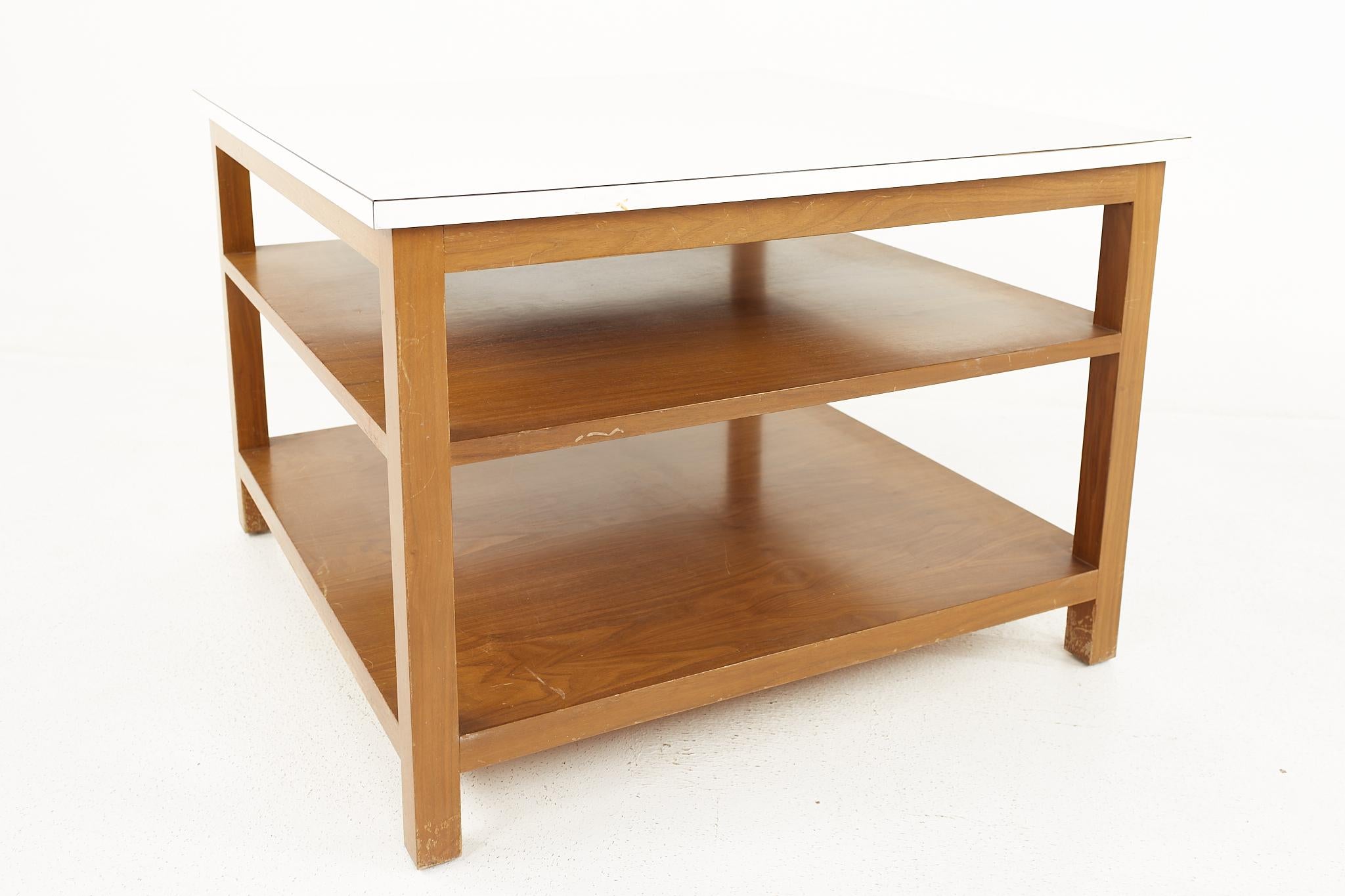Late 20th Century Edward Wormley for Dunbar Style Mid-Century Walnut and White Laminate Square Sid For Sale