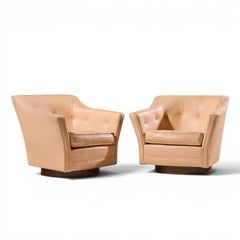 Edward Wormley for Dunbar Style Mid Century Walnut Swivel Lounge Chairs - Pair