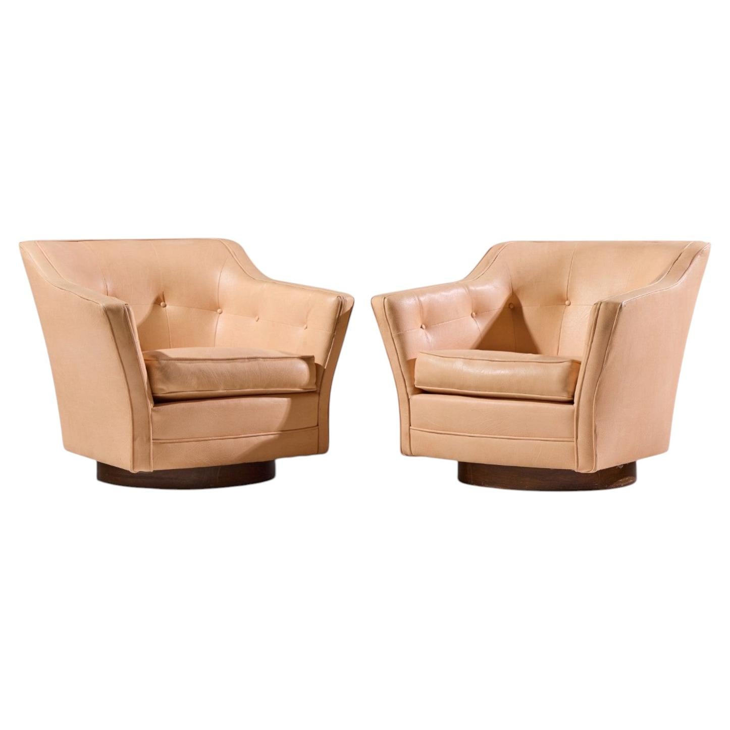 Edward Wormley for Dunbar Style Mid Century Walnut Swivel Lounge Chairs - Pair
