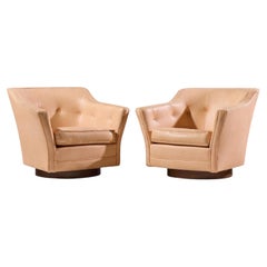 Edward Wormley for Dunbar Style Mid Century Walnut Swivel Lounge Chairs - Pair
