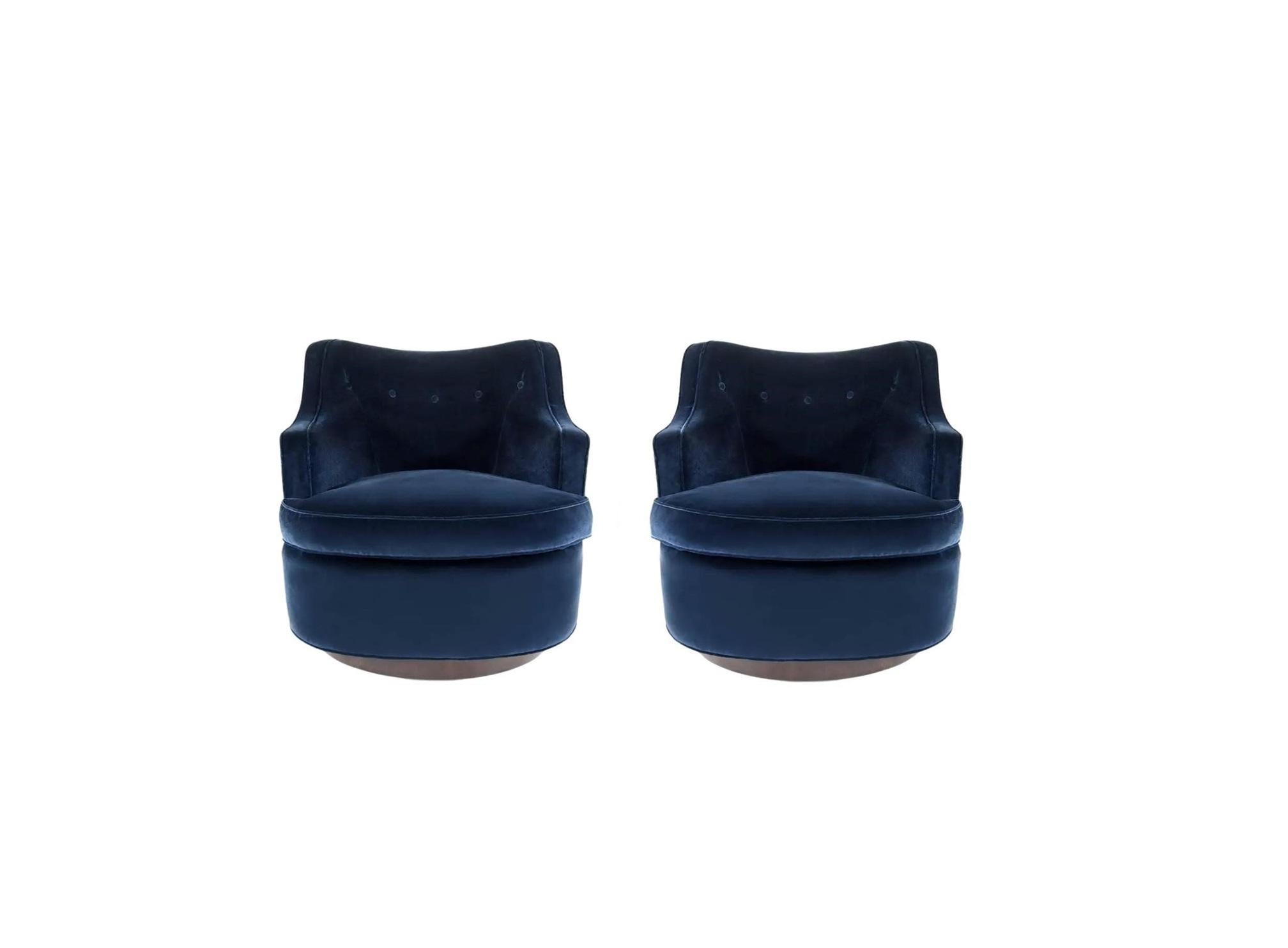 Mid-Century Modern Edward Wormley pour Dunbar Chaises pivotantes en bleu, paire en vente