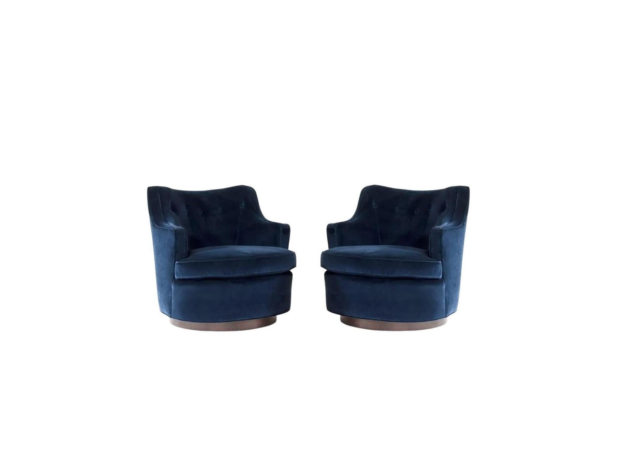 Américain Edward Wormley pour Dunbar Chaises pivotantes en bleu, paire en vente
