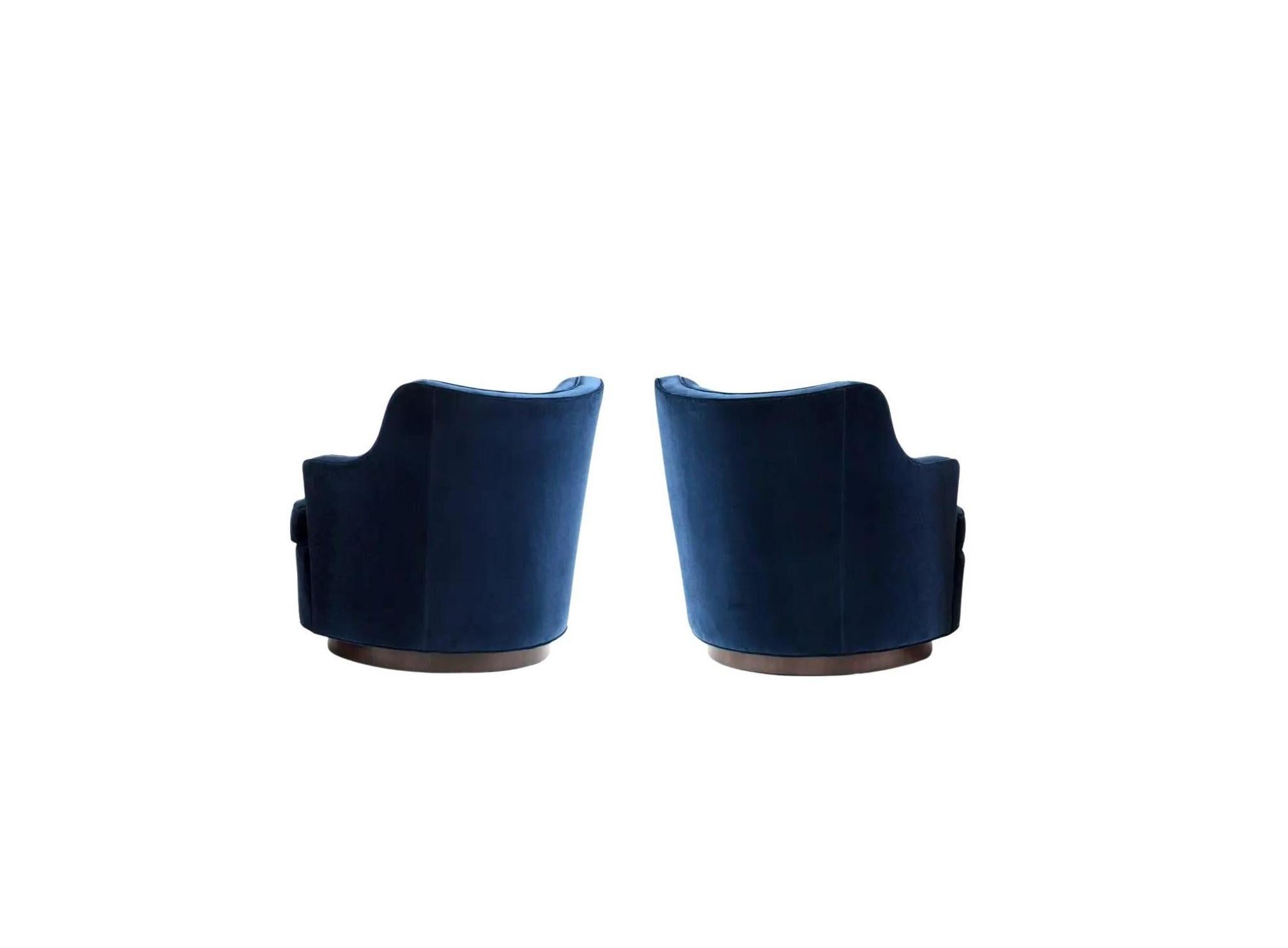 Edward Wormley pour Dunbar Chaises pivotantes en bleu, paire en vente 1