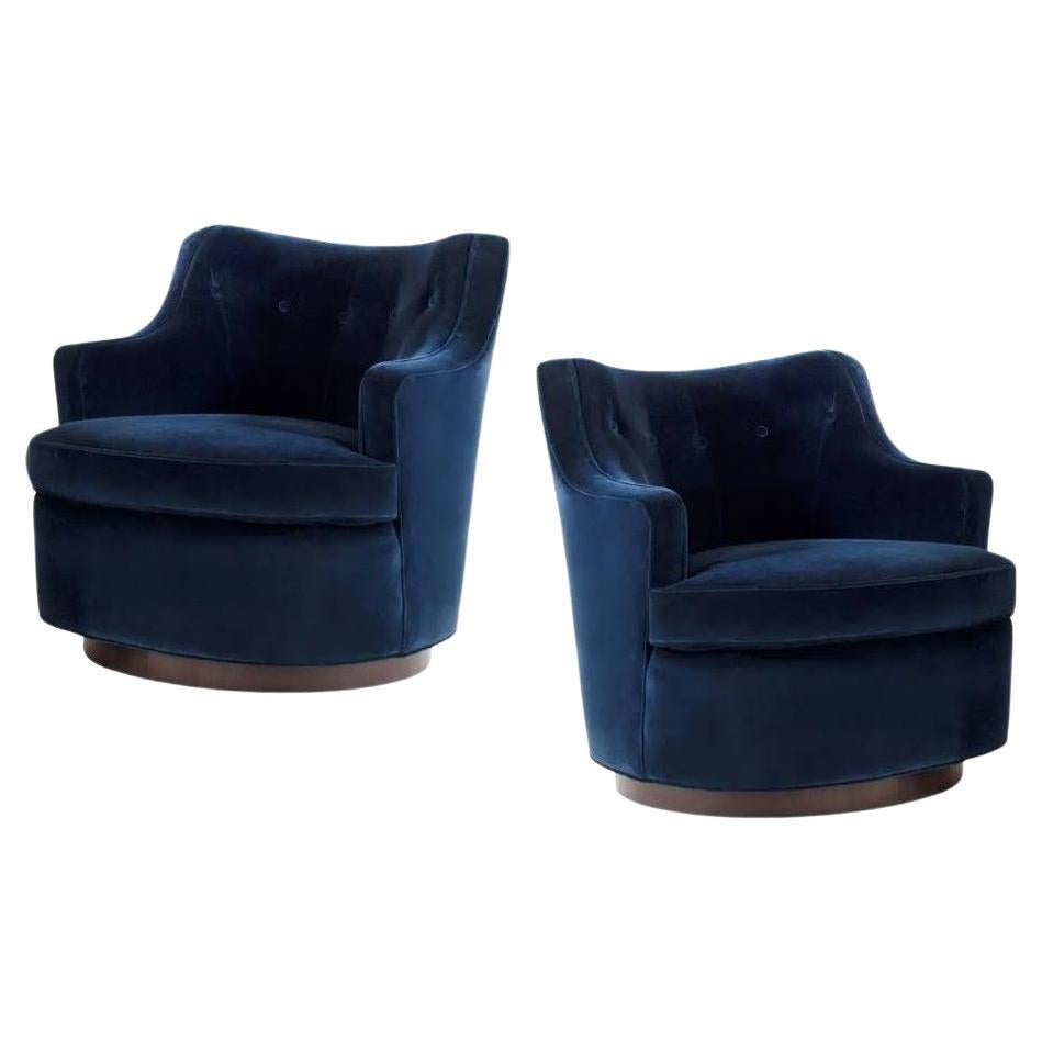 Edward Wormley for Dunbar Swivel Chairs in Blue, Pair