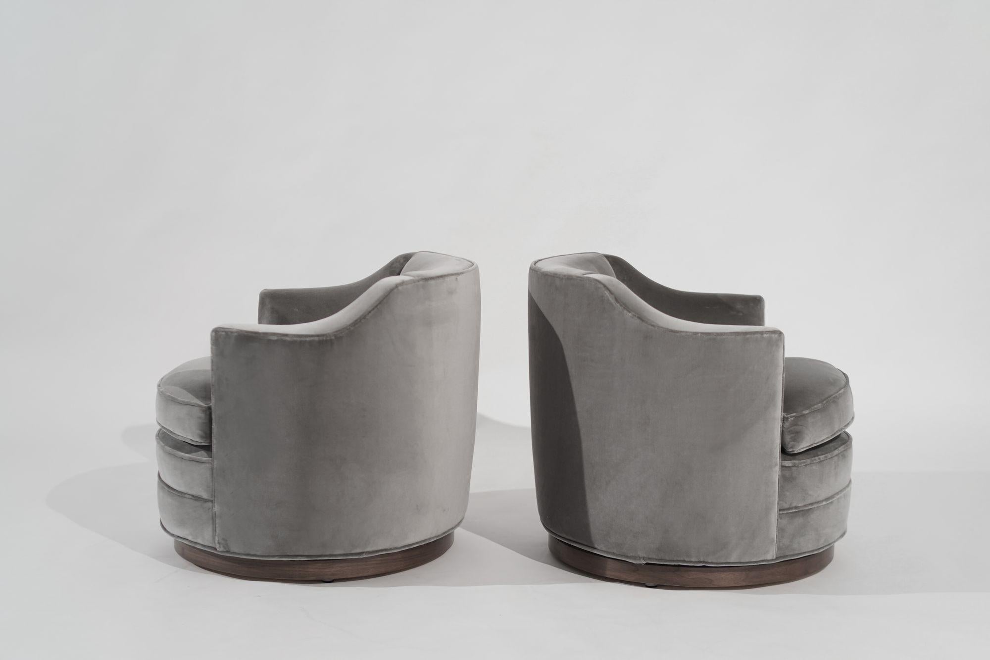 Mid-Century Modern Edward Wormley for Dunbar Swivel Chairs in Grey Alpaca Velvet, C. 1950s For Sale