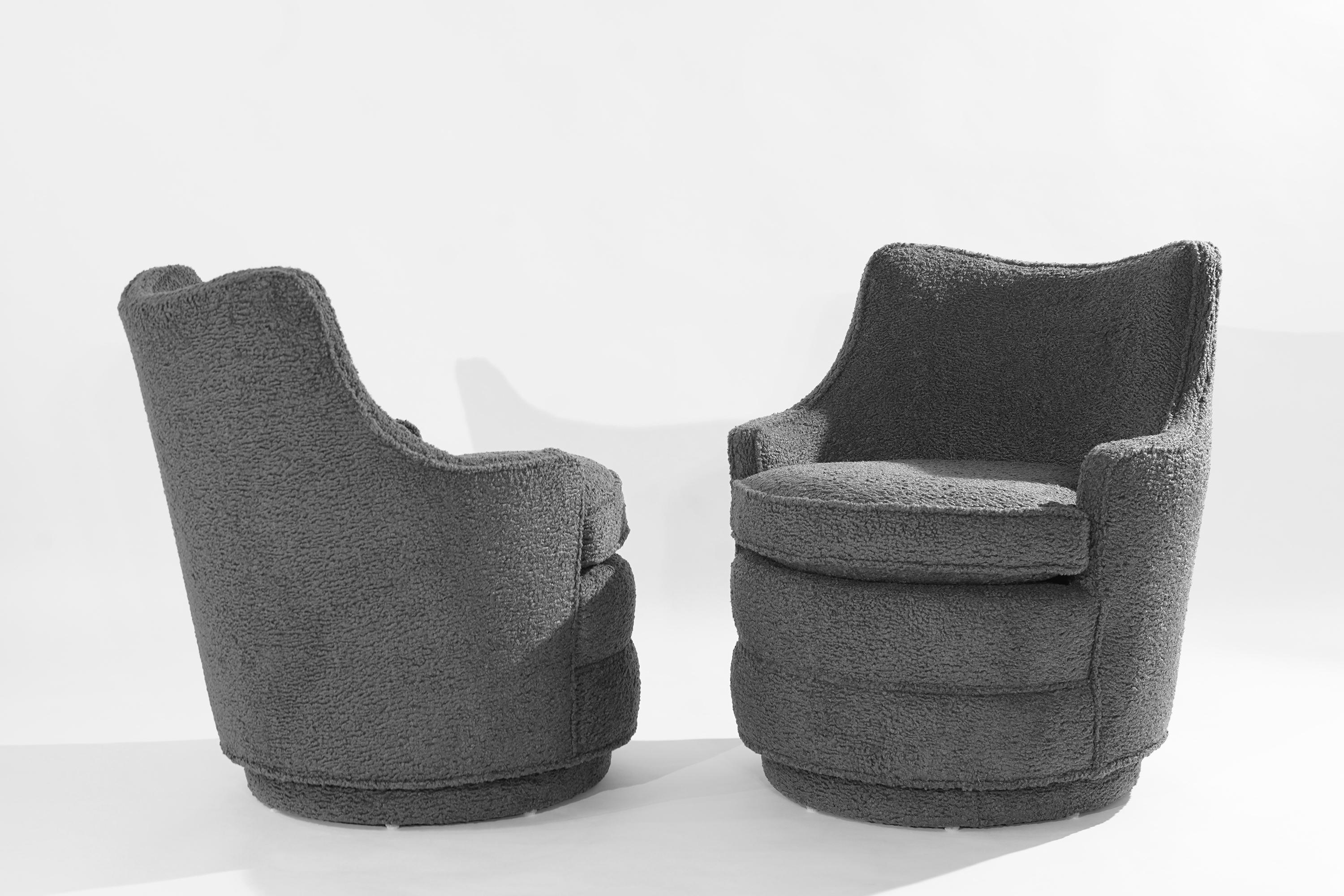 Mid-Century Modern Edward Wormley for Dunbar Swivel Chairs in Grey Bouclé, 1950s