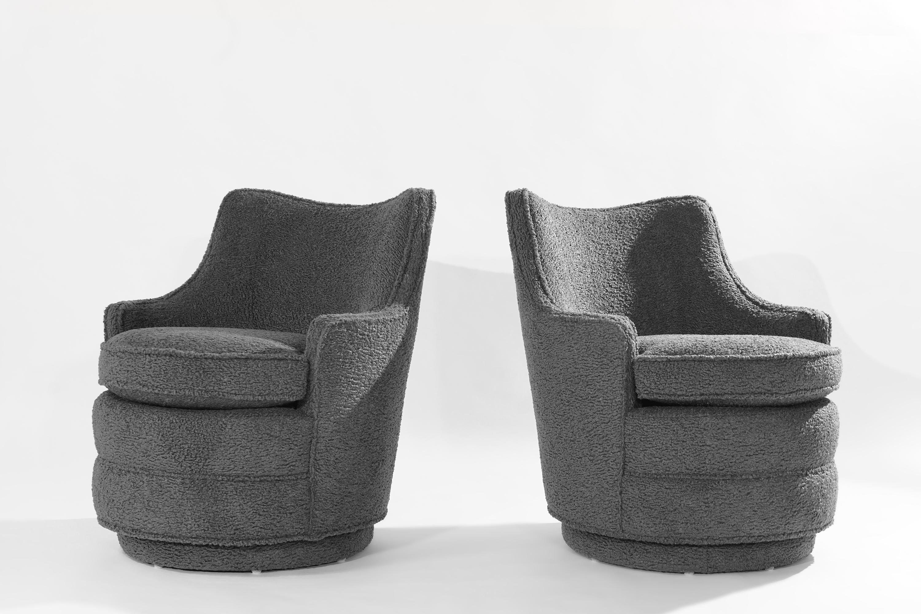 American Edward Wormley for Dunbar Swivel Chairs in Grey Bouclé, 1950s