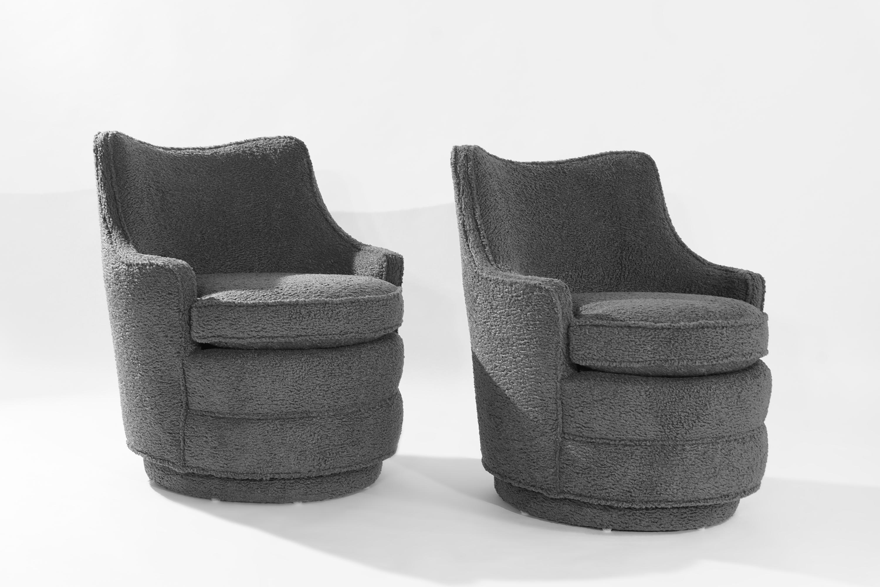 Edward Wormley for Dunbar Swivel Chairs in Grey Bouclé, 1950s In Excellent Condition In Westport, CT