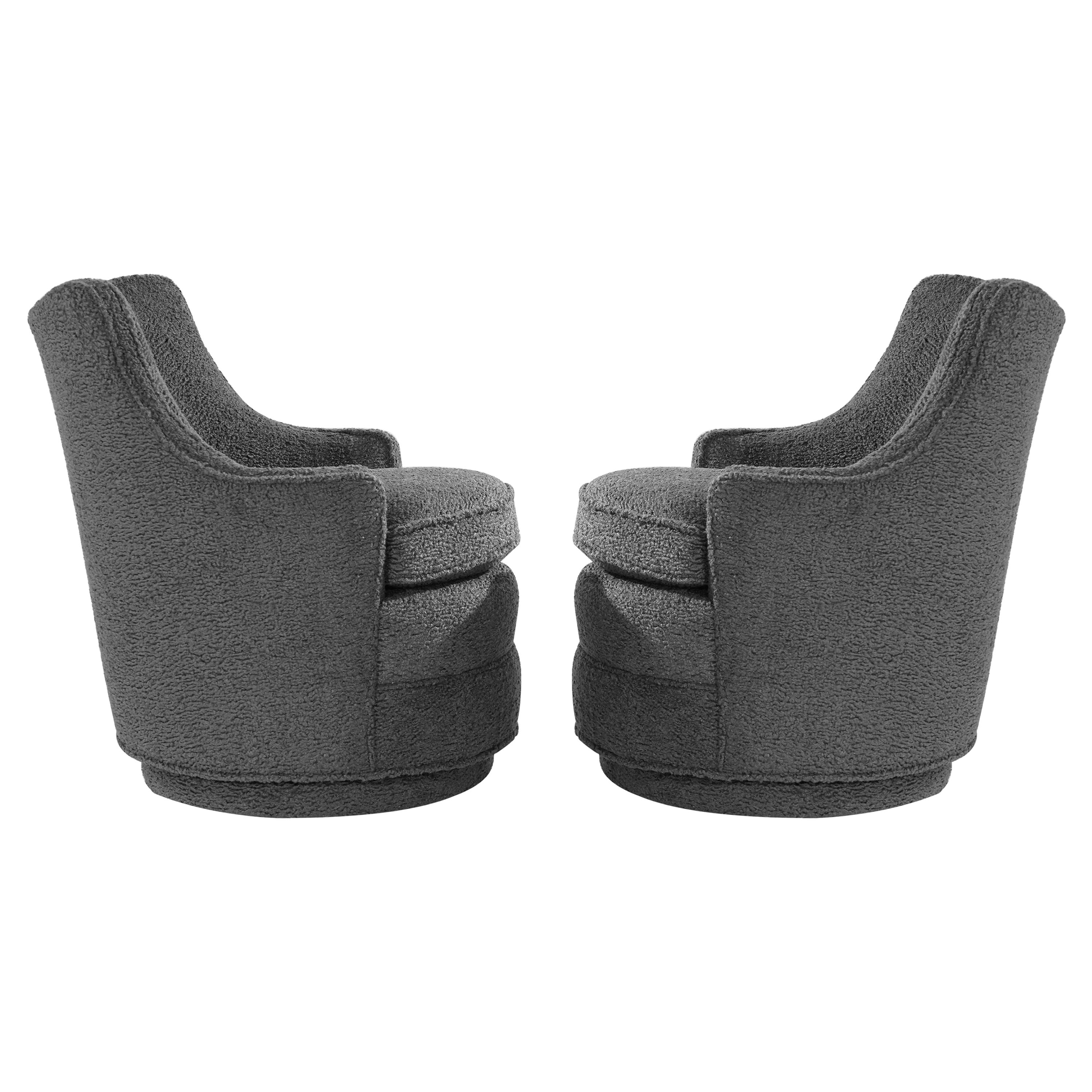 Edward Wormley for Dunbar Swivel Chairs in Grey Bouclé, 1950s