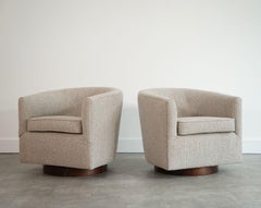 Edward Wormley for Dunbar Swivel Chairs in Mahogany and Taupe Boucle, C. 1950s