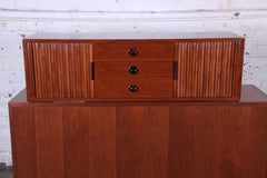Edward Wormley for Dunbar Tambour Door Walnut Floating Wall-Hanging Credenza