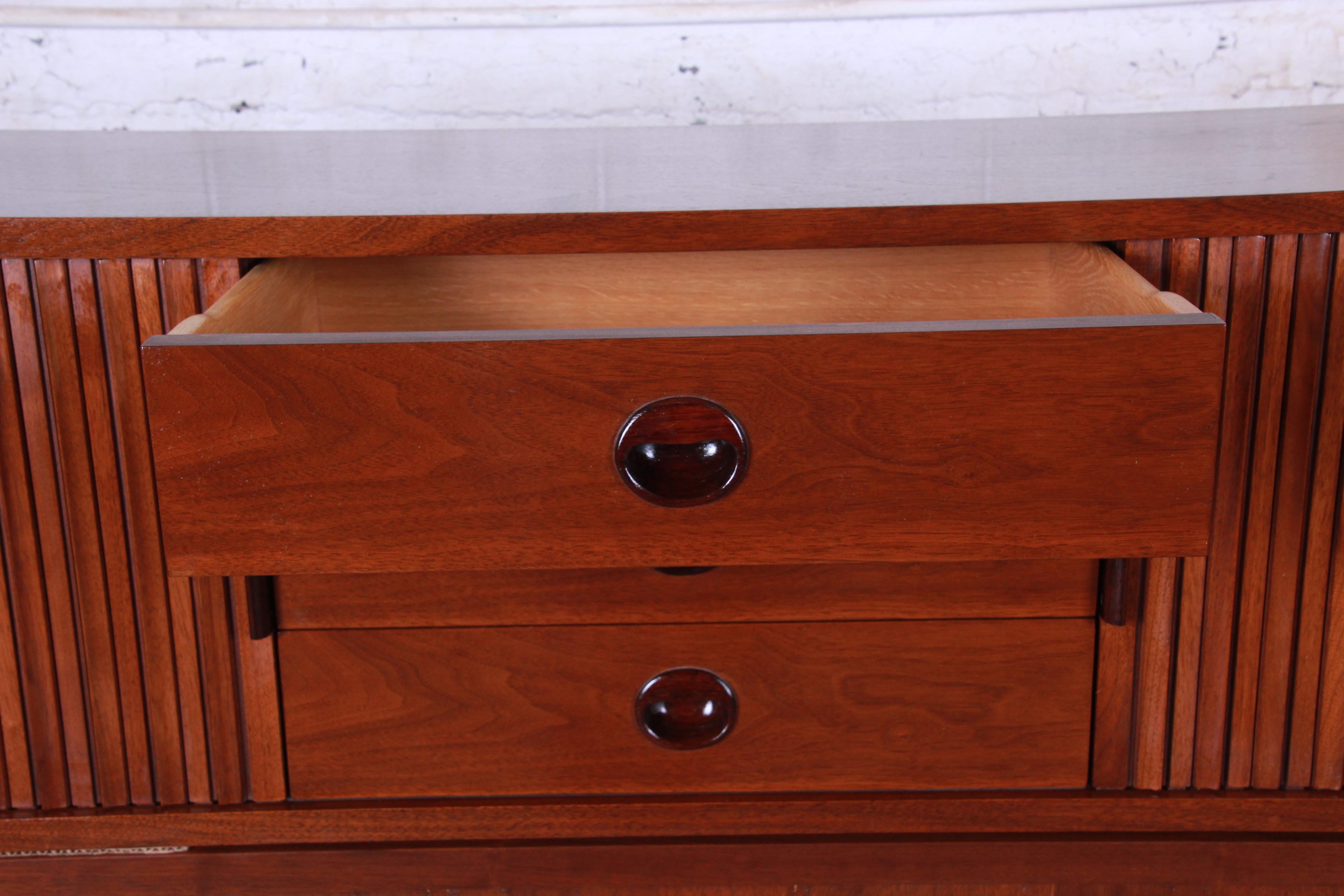 Mid-20th Century Edward Wormley for Dunbar Tambour Door Walnut Floating Wall-Hanging Credenza